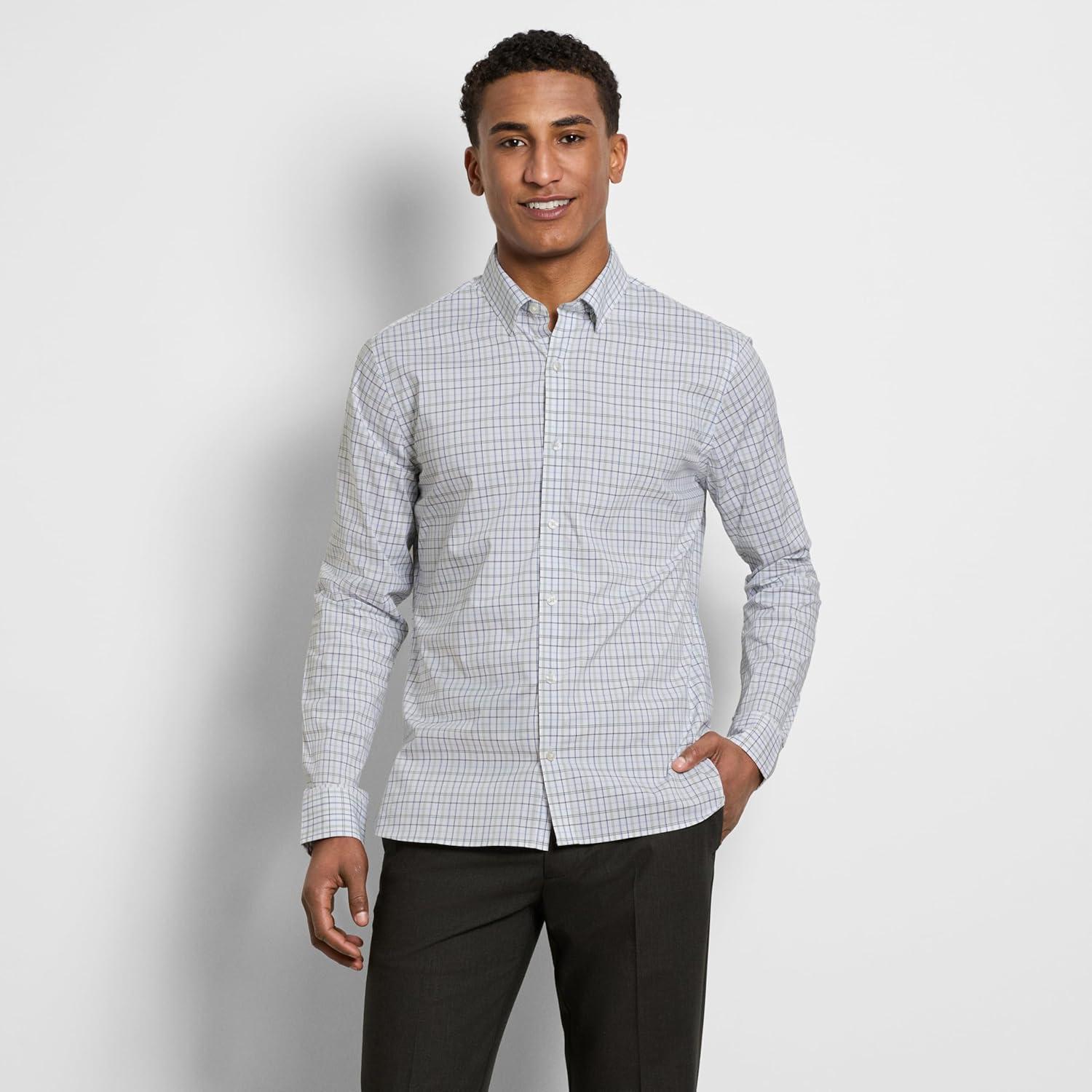 imageVan Heusen Everyday Defense Cronbie Plaid Long Sleeve Shirt Brilliant White L