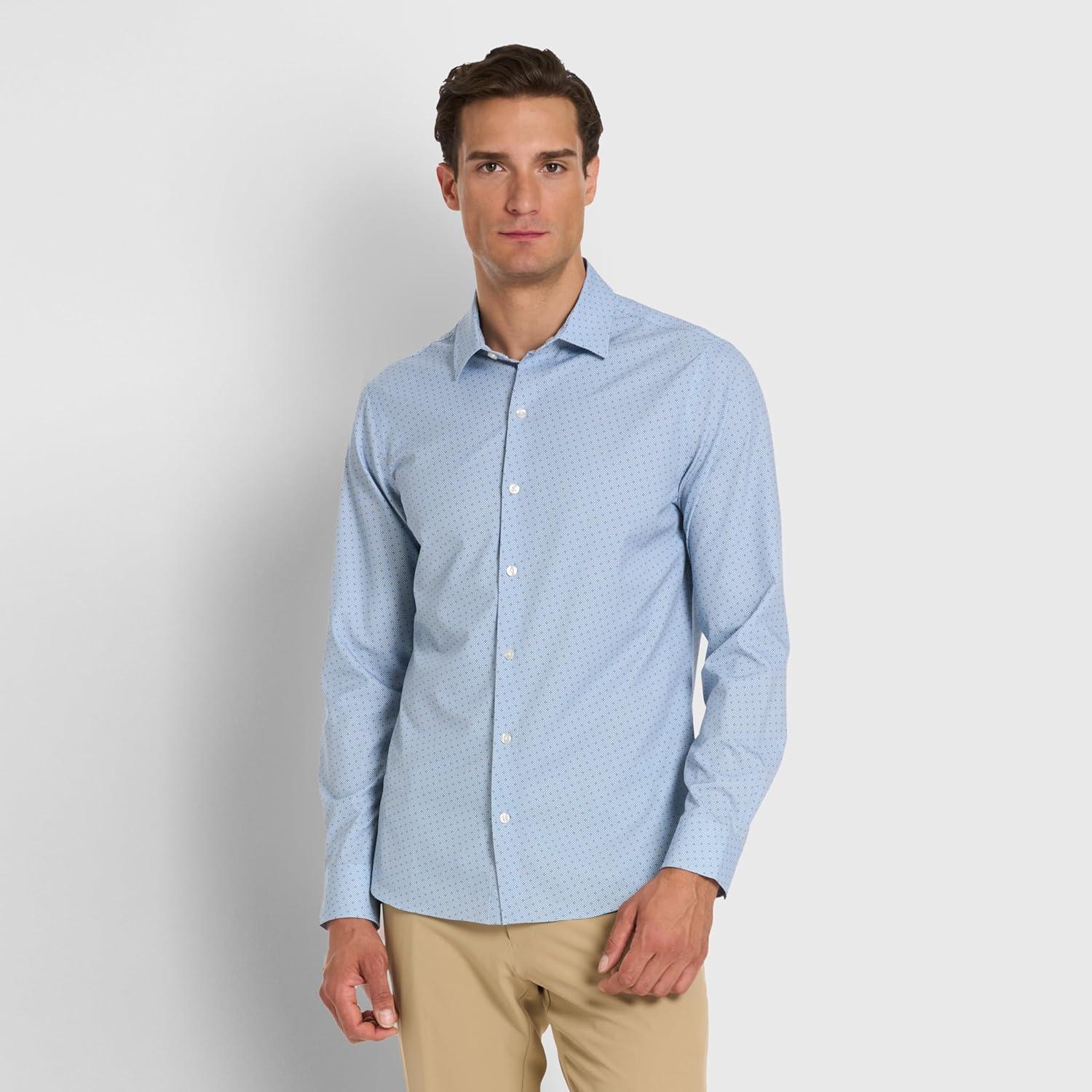 imageVan Heusen Mens AllWay Performance Stretch Long Sleeve Button Up Shirt Slim Fit Regular Length Quick DryBel Air Blue