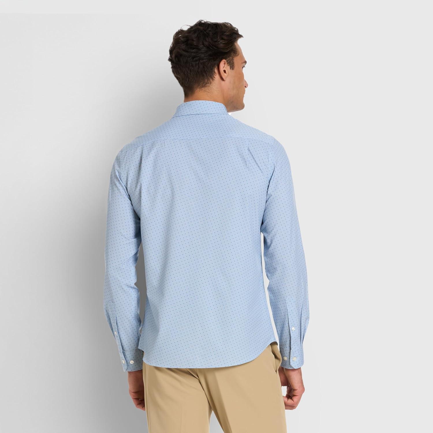 imageVan Heusen Mens AllWay Performance Stretch Long Sleeve Button Up Shirt Slim Fit Regular Length Quick DryBel Air Blue