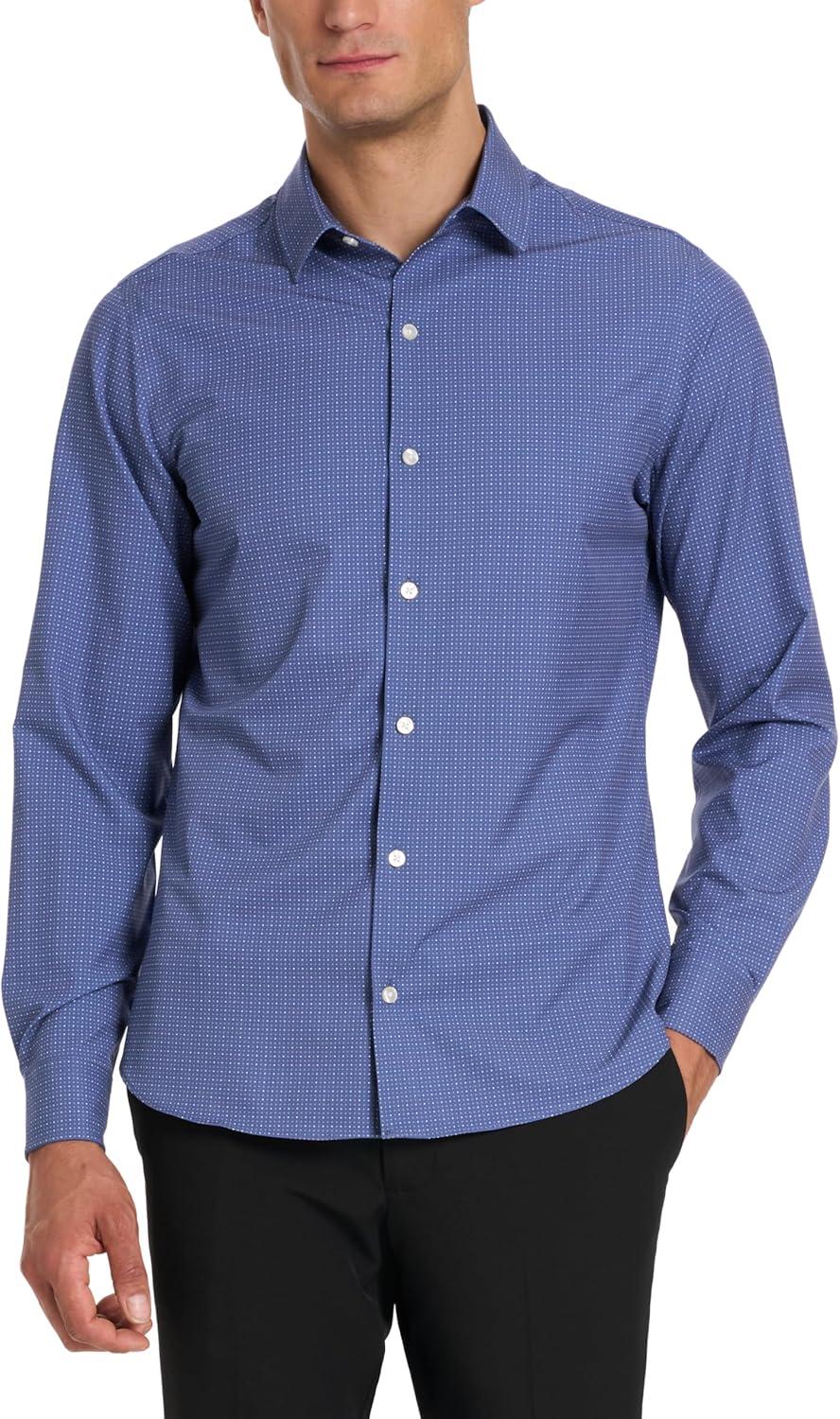 imageVan Heusen Mens AllWay Performance Stretch Long Sleeve Button Up Shirt Slim Fit Regular Length Quick DryCoastal Dot Print