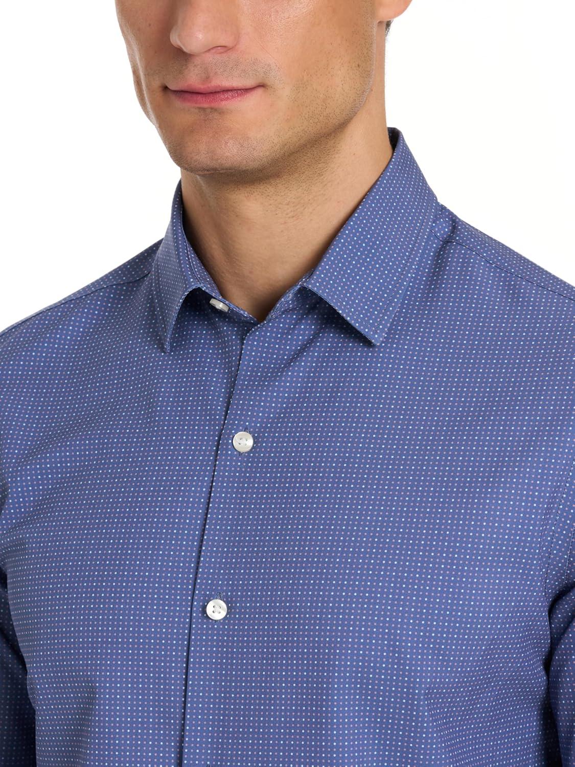 imageVan Heusen Mens AllWay Performance Stretch Long Sleeve Button Up Shirt Slim Fit Regular Length Quick DryCoastal Dot Print