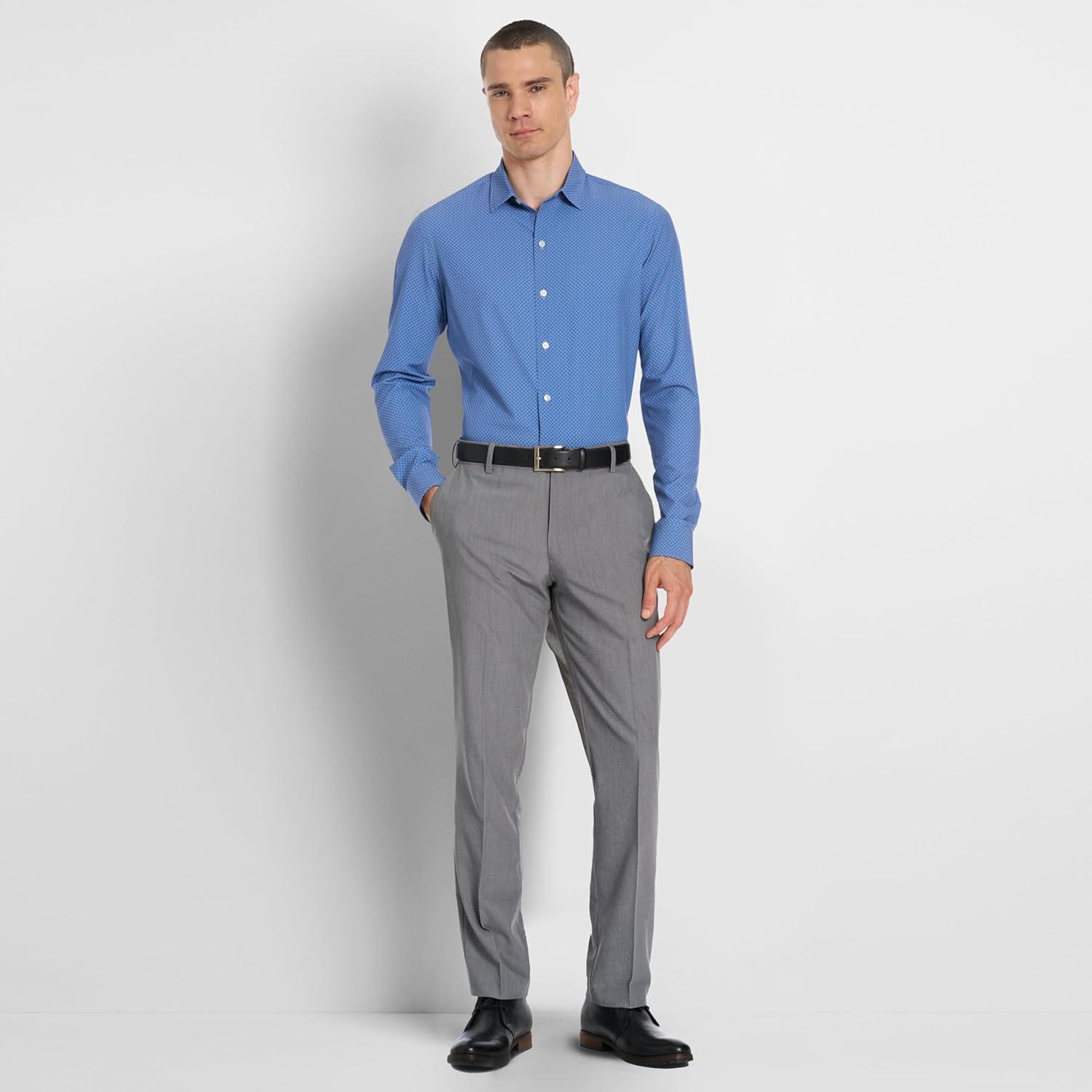 imageVan Heusen Mens AllWay Performance Stretch Long Sleeve Button Up Shirt Slim Fit Regular Length Quick DryRiverside Blue