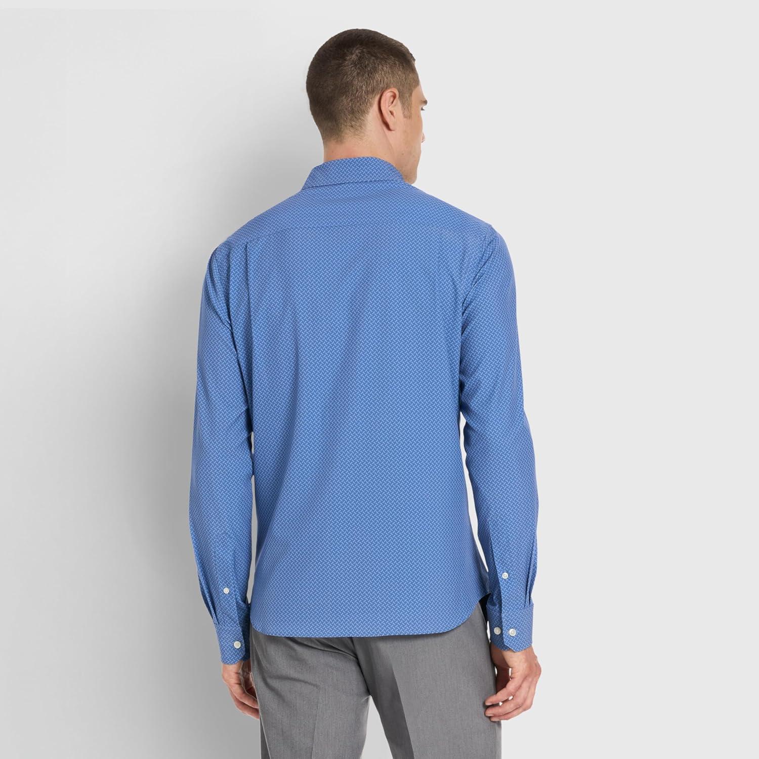 imageVan Heusen Mens AllWay Performance Stretch Long Sleeve Button Up Shirt Slim Fit Regular Length Quick DryRiverside Blue