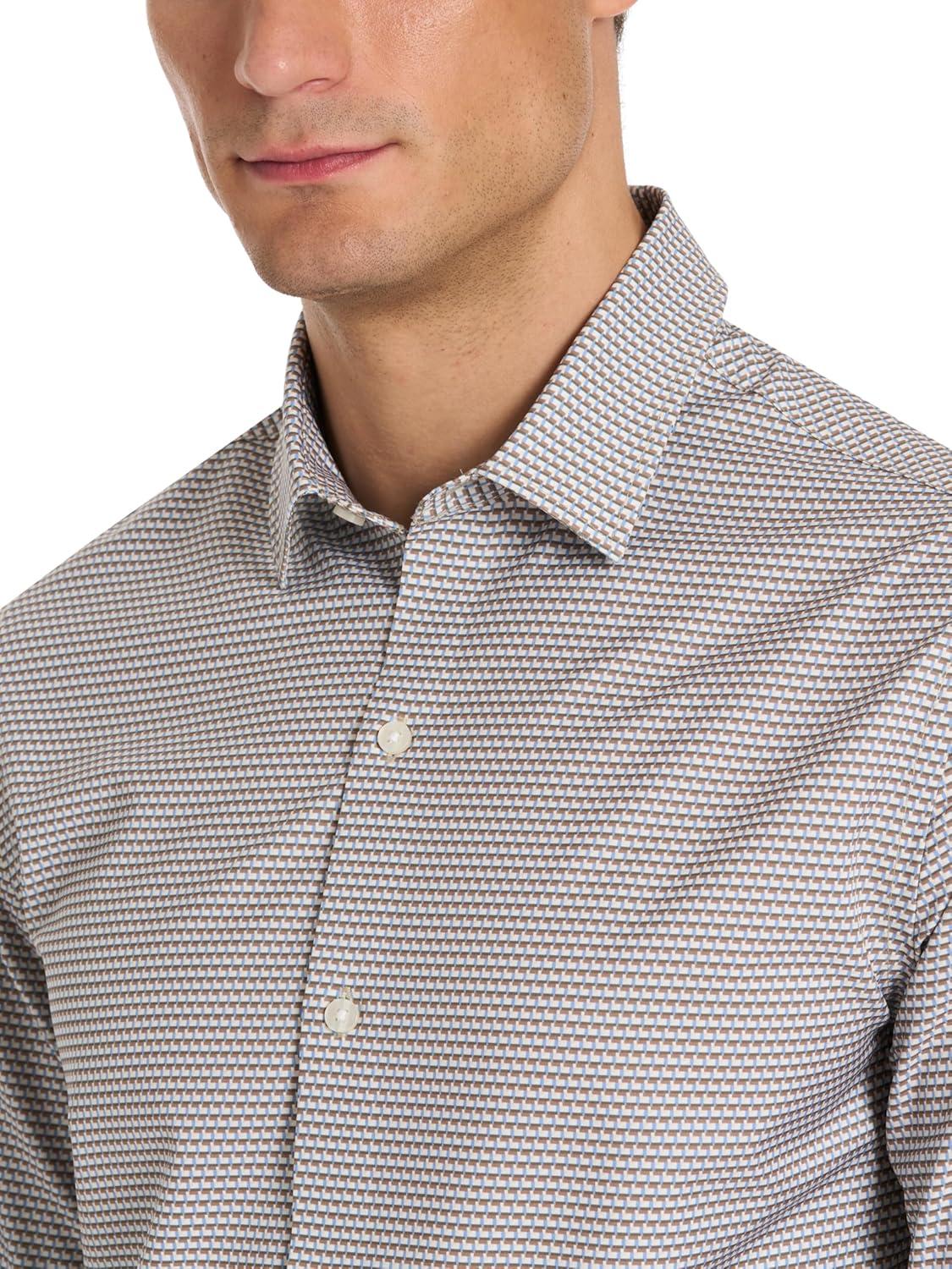 imageVan Heusen Mens AllWay Performance Stretch Long Sleeve Button Up Shirt Slim Fit Regular Length Quick DryTigers Eye