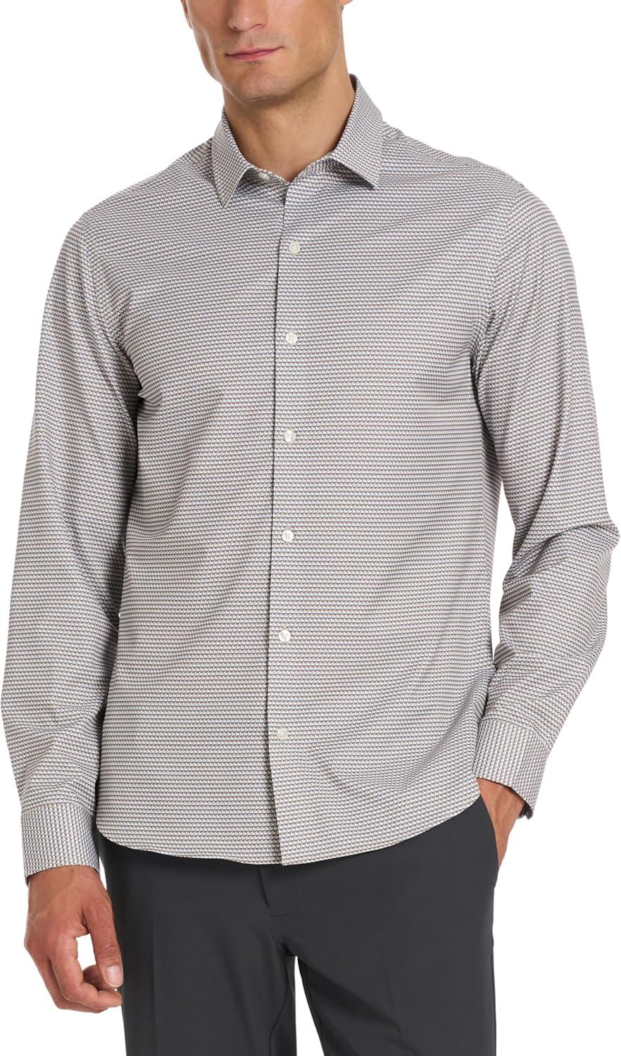 imageVan Heusen Mens AllWay Performance Stretch Long Sleeve Button Up Shirt Slim Fit Regular Length Quick DryTigers Eye
