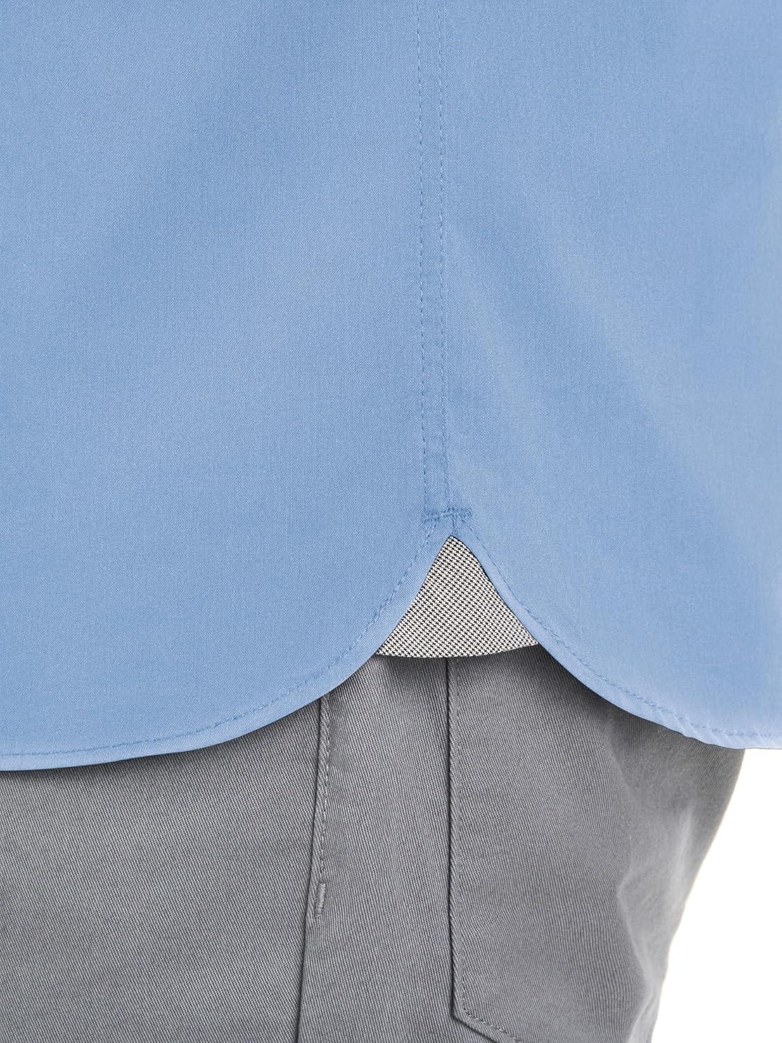 imageVan Heusen Mens Classic Fit Stain Shield Never Tuck Stretch Solid Button Down ShirtButton Down ShirtBel Air Blue Solid