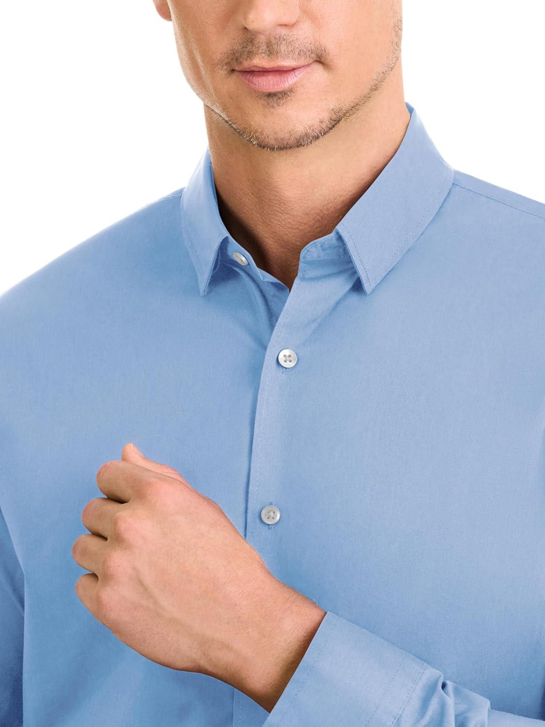 imageVan Heusen Mens Classic Fit Stain Shield Never Tuck Stretch Solid Button Down ShirtButton Down ShirtBel Air Blue Solid