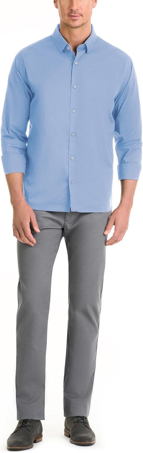 imageVan Heusen Mens Classic Fit Stain Shield Never Tuck Stretch Solid Button Down ShirtButton Down ShirtBel Air Blue Solid
