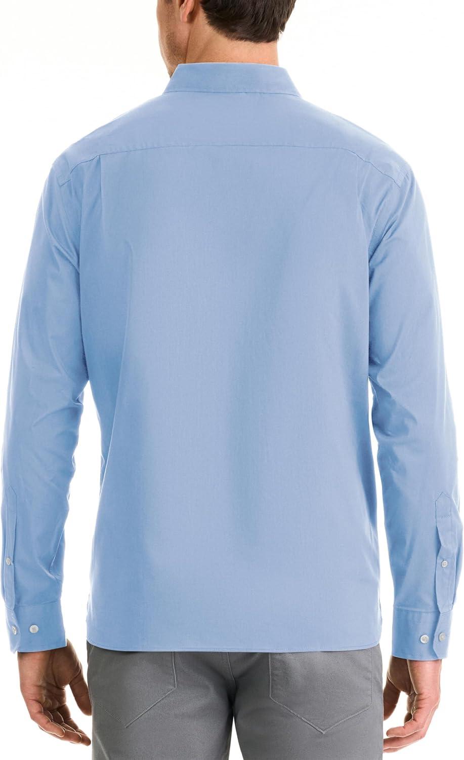 imageVan Heusen Mens Classic Fit Stain Shield Never Tuck Stretch Solid Button Down ShirtButton Down ShirtBel Air Blue Solid