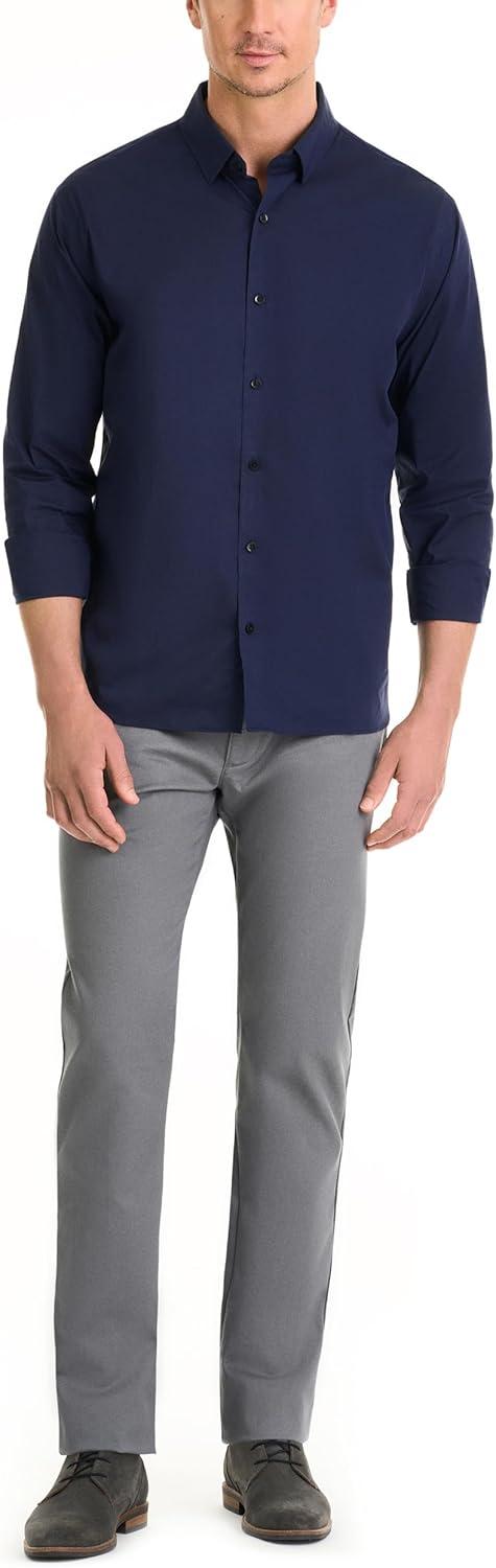 imageVan Heusen Mens Classic Fit Stain Shield Never Tuck Stretch Solid Button Down ShirtButton Down ShirtBlack Iris Solid