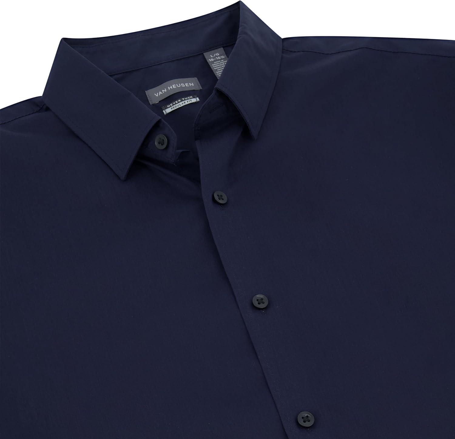 imageVan Heusen Mens Classic Fit Stain Shield Never Tuck Stretch Solid Button Down ShirtButton Down ShirtBlack Iris Solid