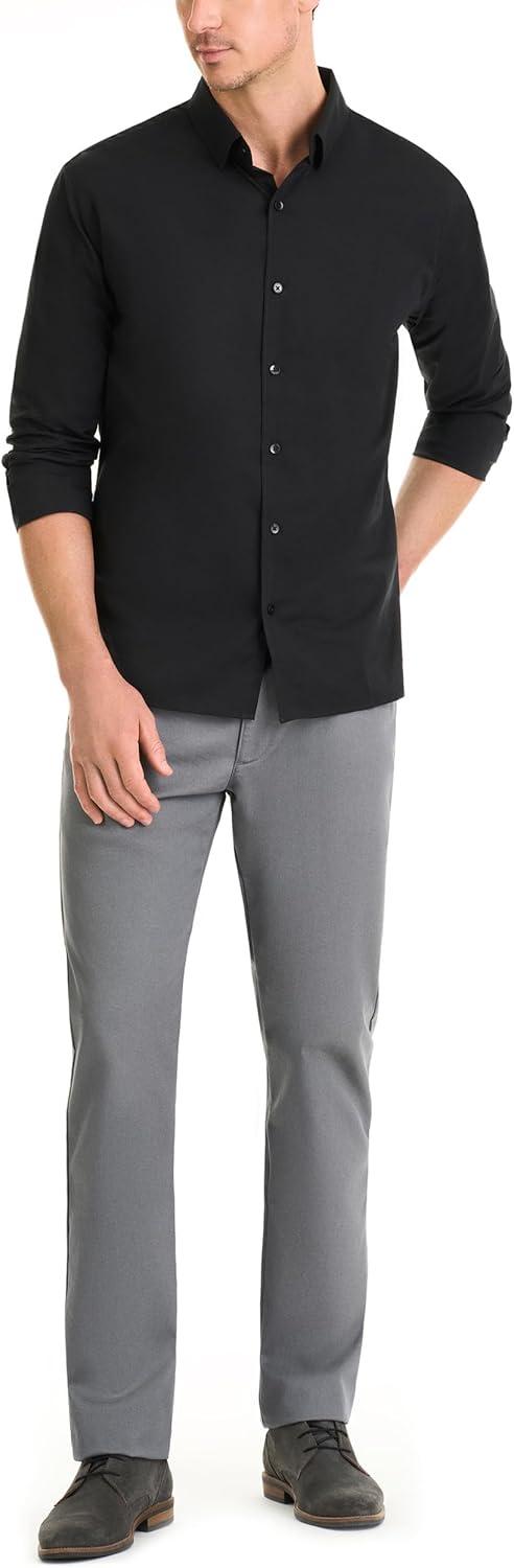 imageVan Heusen Mens Classic Fit Stain Shield Never Tuck Stretch Solid Button Down ShirtButton Down ShirtBlack Solid