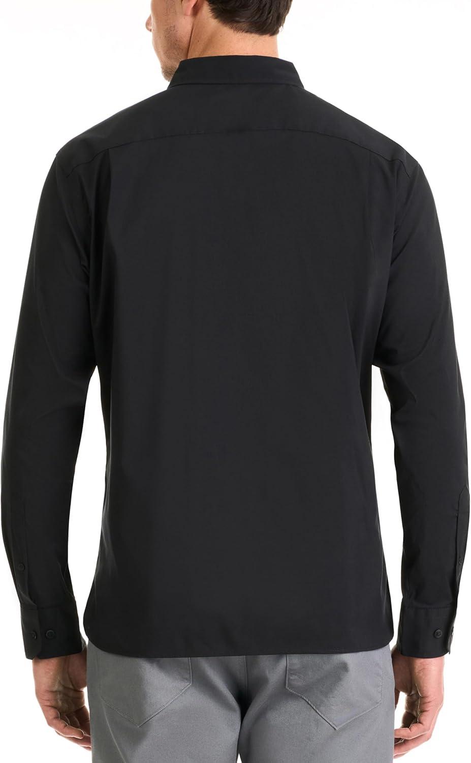 imageVan Heusen Mens Classic Fit Stain Shield Never Tuck Stretch Solid Button Down ShirtButton Down ShirtBlack Solid
