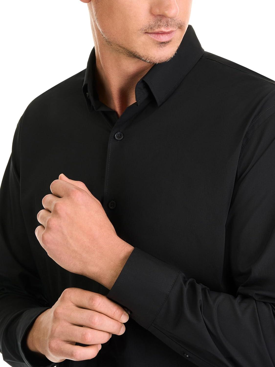 imageVan Heusen Mens Classic Fit Stain Shield Never Tuck Stretch Solid Button Down ShirtButton Down ShirtBlack Solid