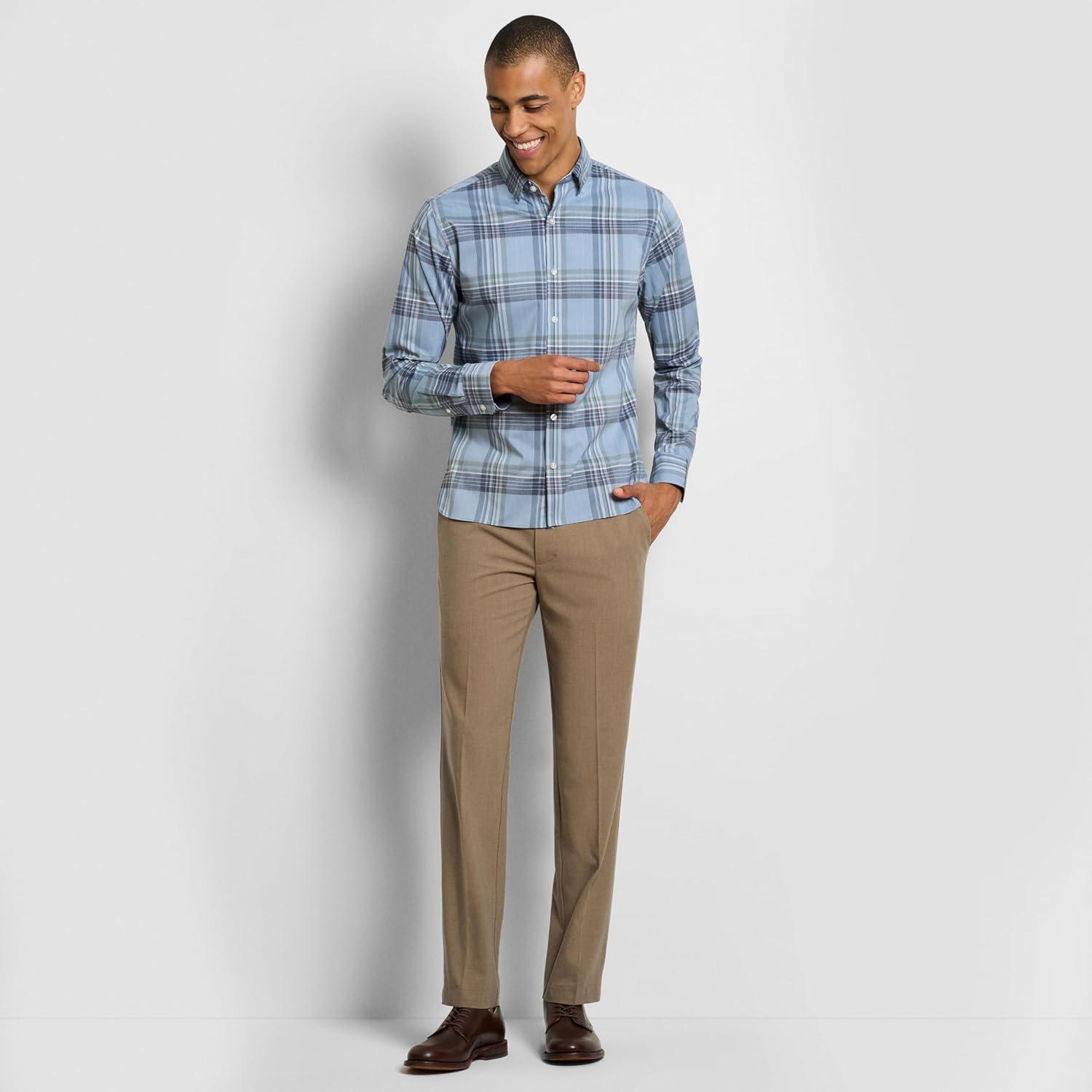 imageVan Heusen Mens Flex Flat Front Straight Fit PantTigers Eye Khaki Soft Lux