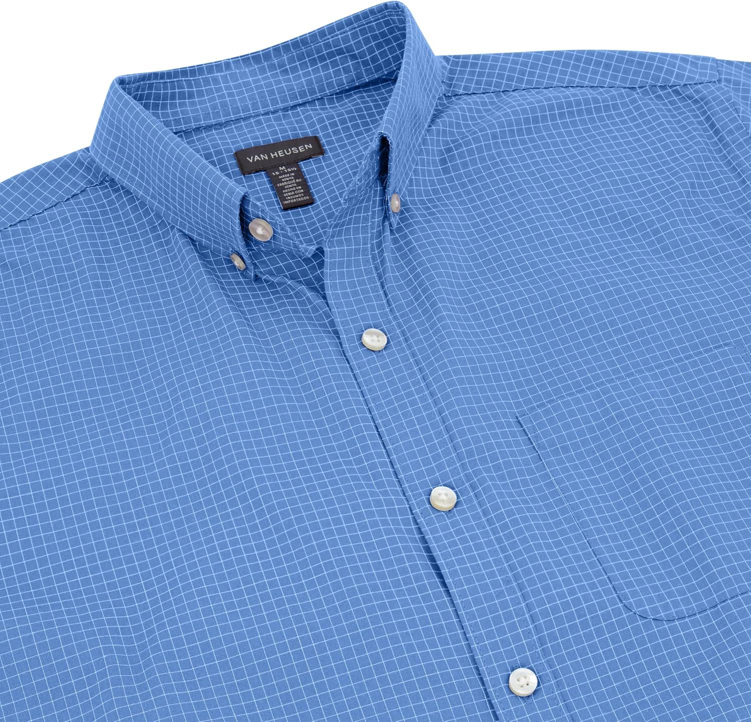 imageVan Heusen Mens NoIron Long Sleeve Button Down Shirt Comfortable Stretch FabricRiviera Blue