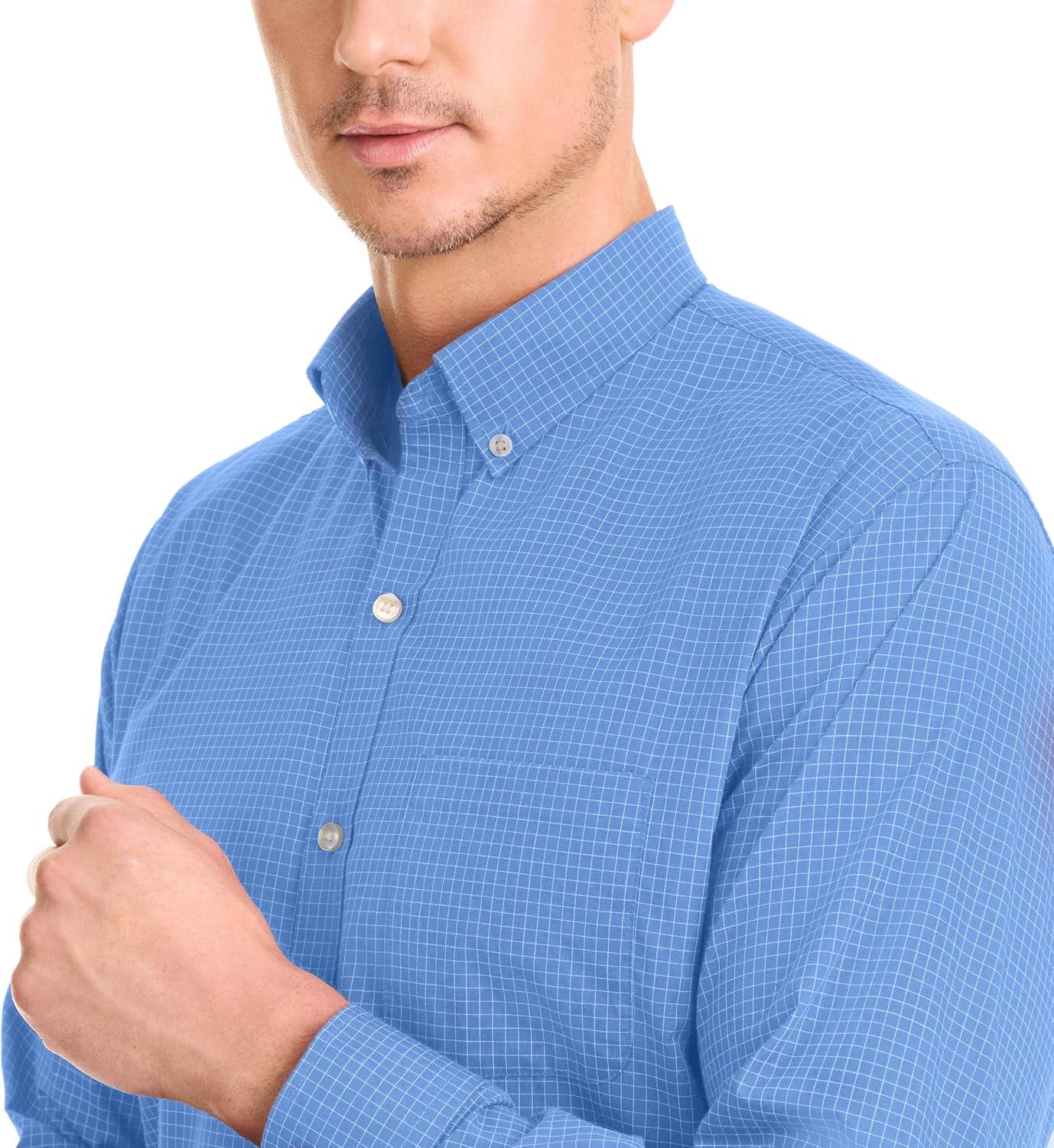 imageVan Heusen Mens NoIron Long Sleeve Button Down Shirt Comfortable Stretch FabricRiviera Blue