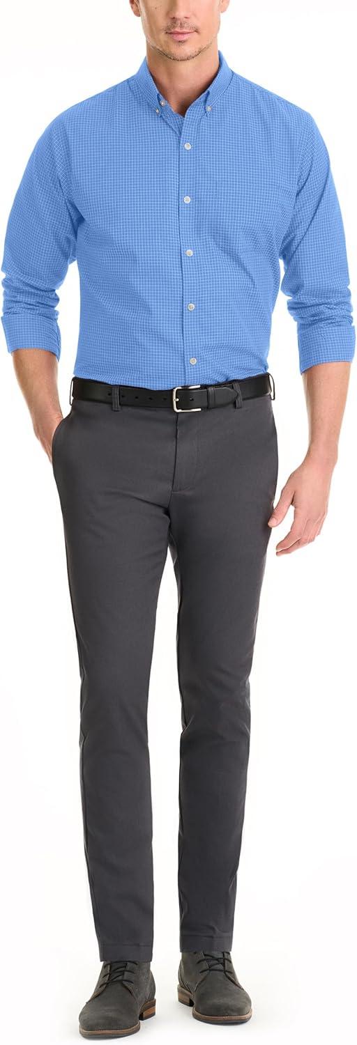 imageVan Heusen Mens NoIron Long Sleeve Button Down Shirt Comfortable Stretch FabricRiviera Blue