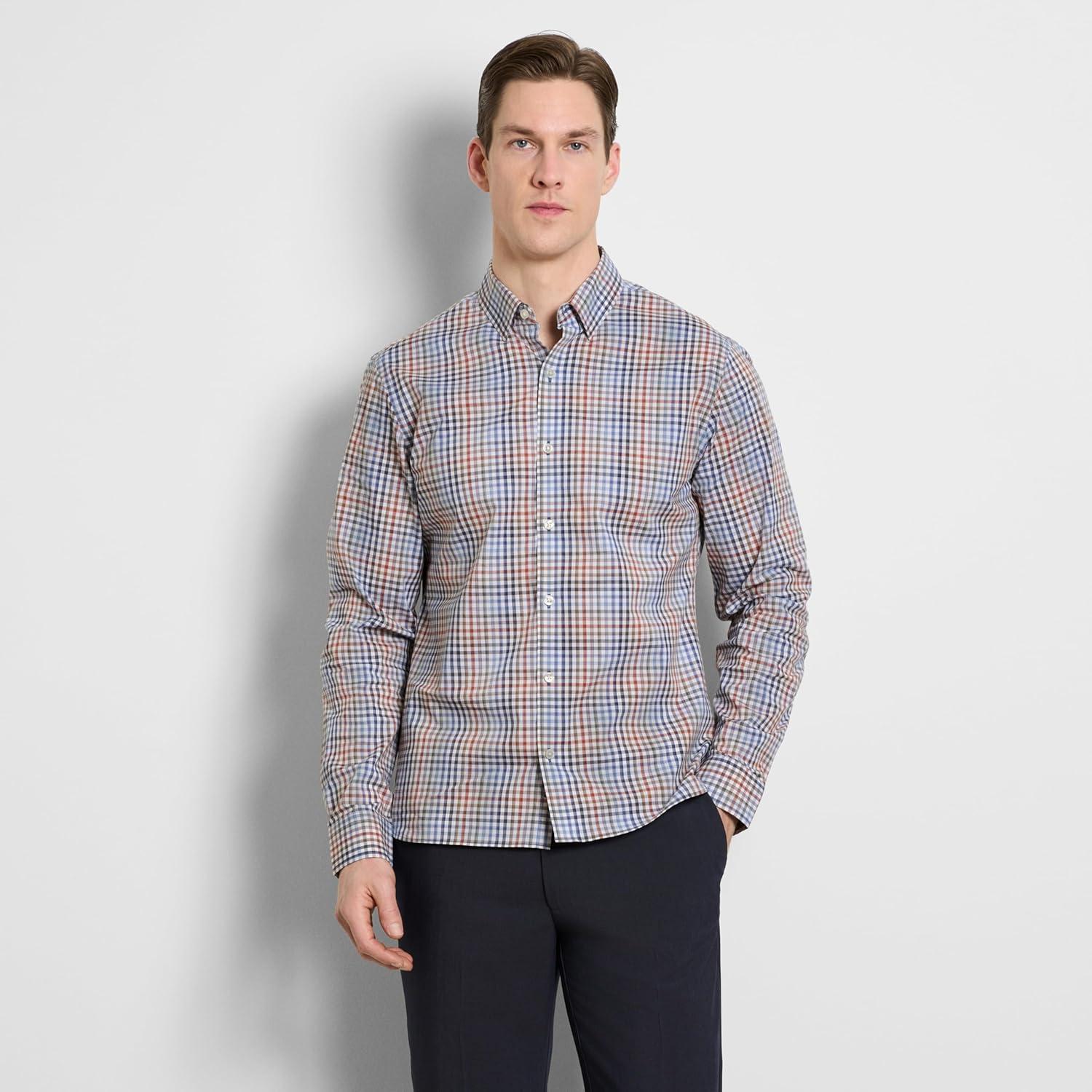 imageVan Heusen Mens NoIron Long Sleeve Button Down Shirt Comfortable Stretch FabricTigers Eye