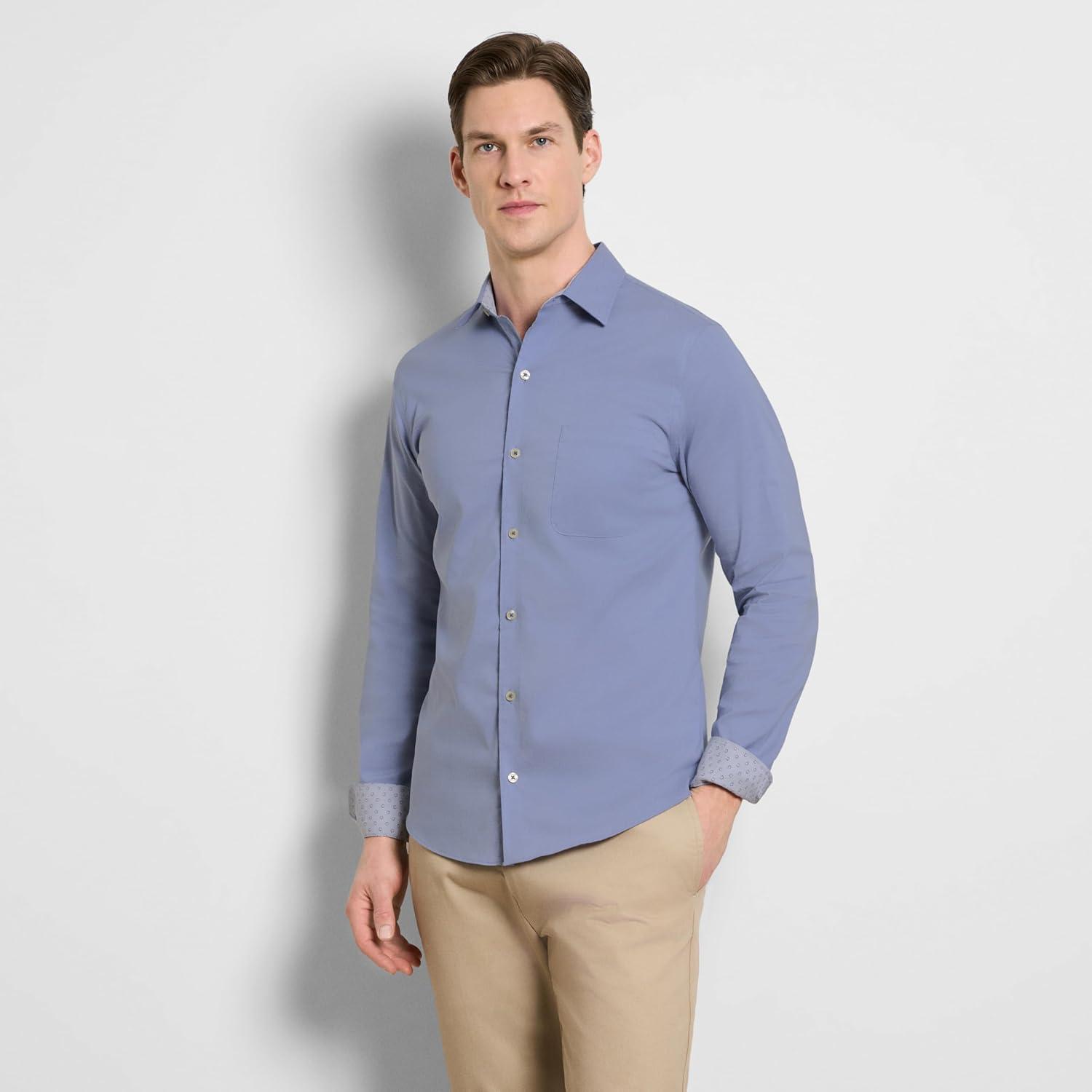 imageVan Heusen Mens Originals Long Sleeve Button Down Shirt Slim Fit Regular Length Comfortable Stretch FabricDobby Denim