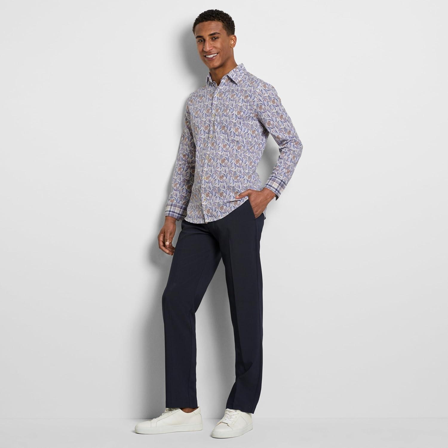imageVan Heusen Mens Originals Long Sleeve Button Down Shirt Slim Fit Regular Length Comfortable Stretch FabricHalogen Blue