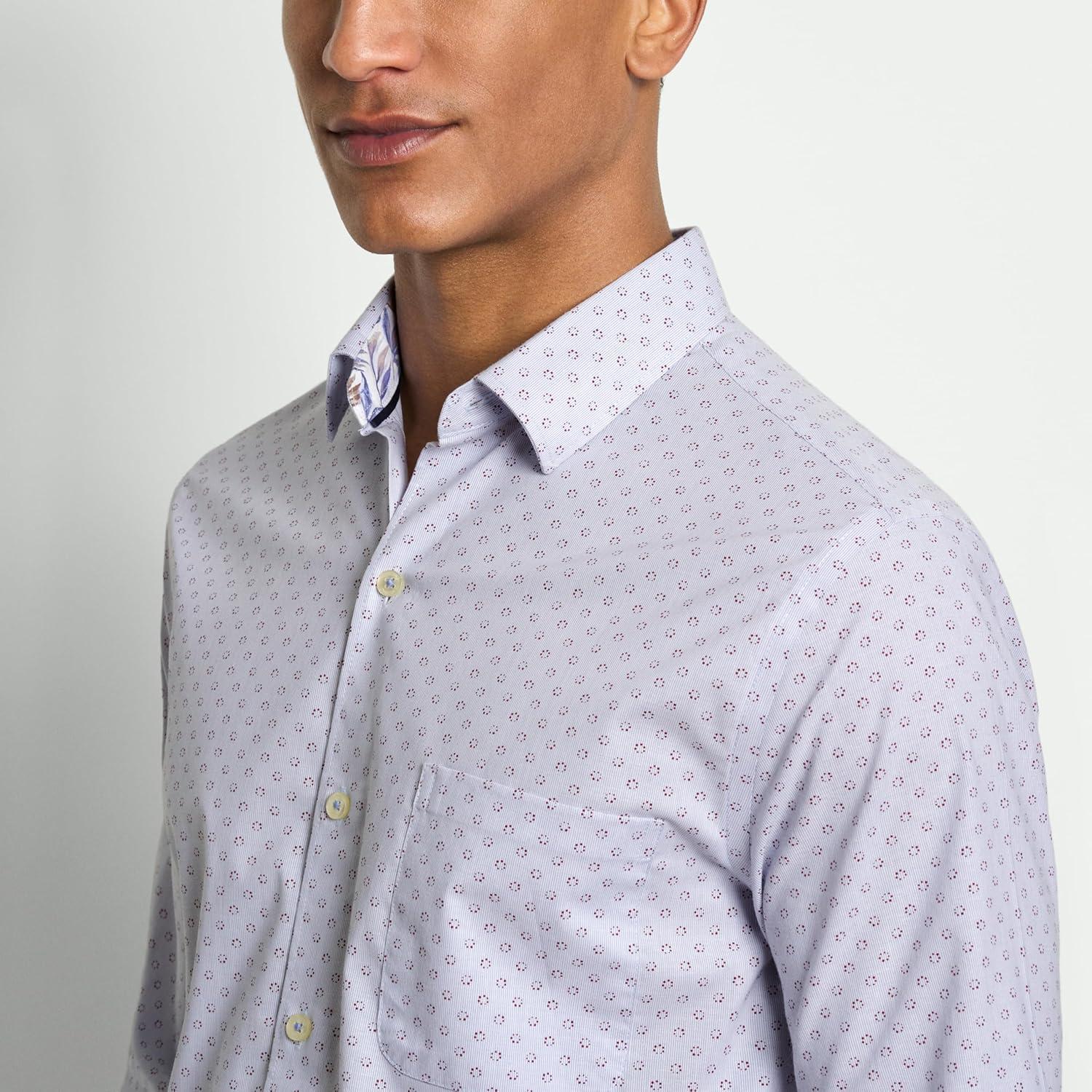 imageVan Heusen Mens Originals Long Sleeve Button Down Shirt Slim Fit Regular Length Comfortable Stretch FabricStriped Dot Denim
