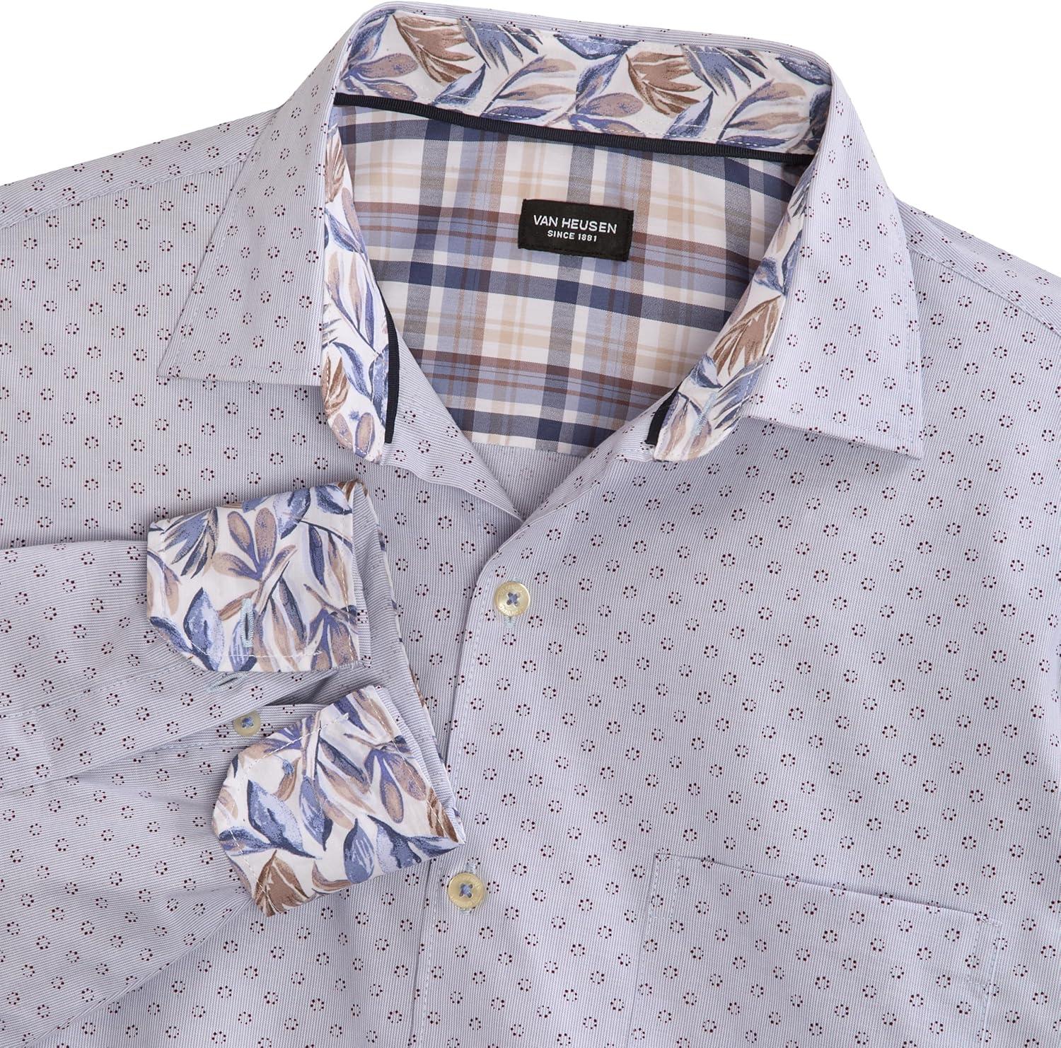 imageVan Heusen Mens Originals Long Sleeve Button Down Shirt Slim Fit Regular Length Comfortable Stretch FabricStriped Dot Denim