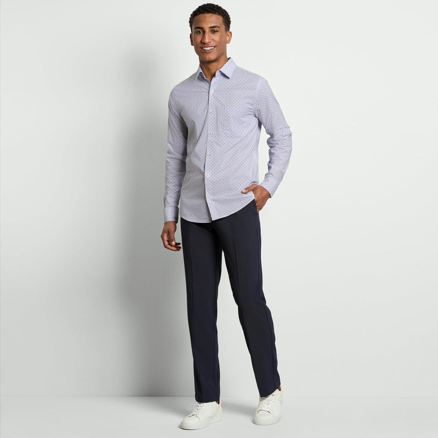 imageVan Heusen Mens Originals Long Sleeve Button Down Shirt Slim Fit Regular Length Comfortable Stretch FabricStriped Dot Denim