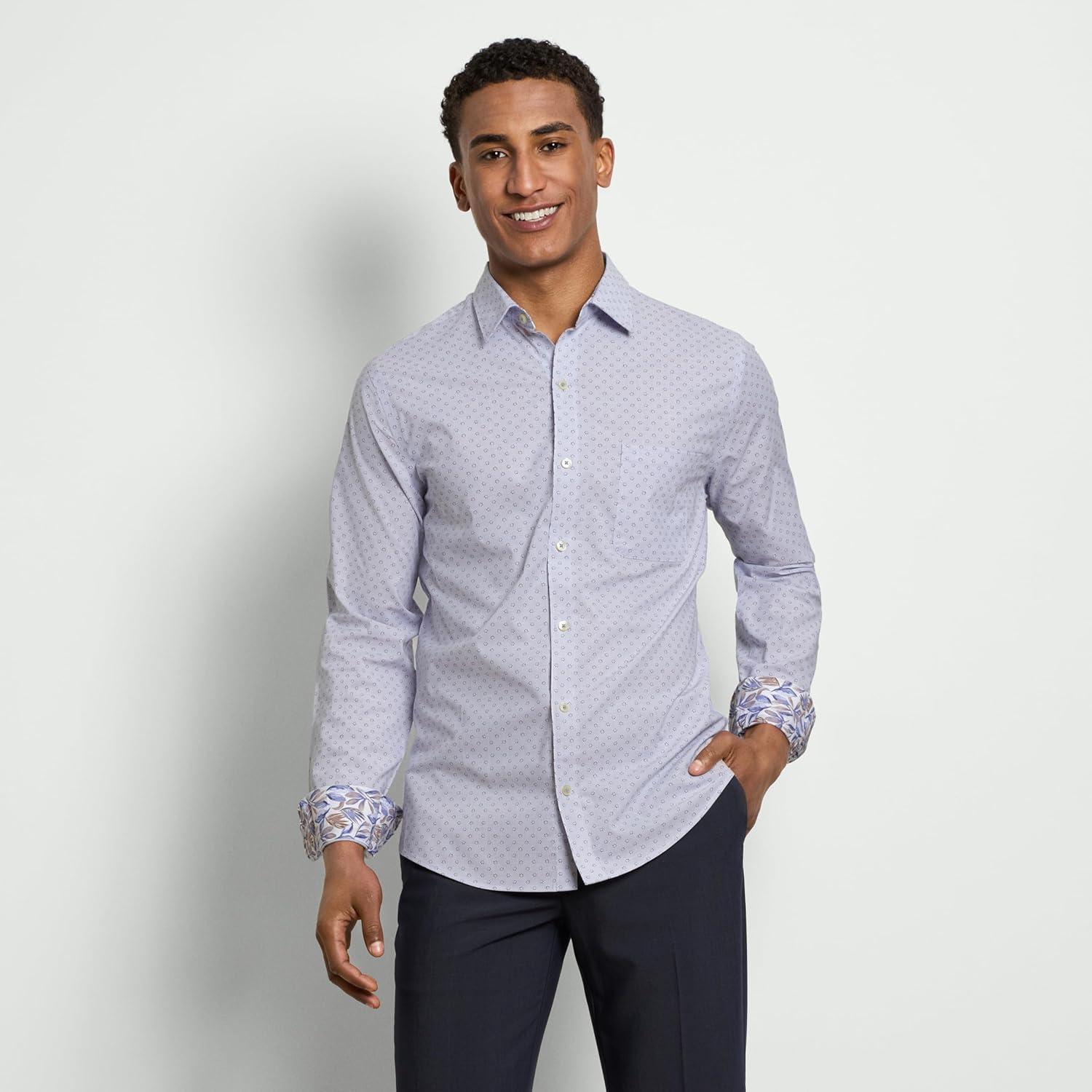 imageVan Heusen Mens Originals Long Sleeve Button Down Shirt Slim Fit Regular Length Comfortable Stretch FabricStriped Dot Denim