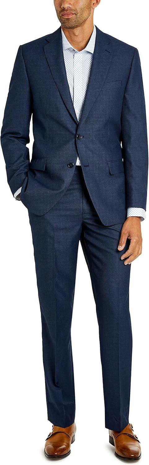 imageVan Heusen Mens Regular Fit Suit SeparatesBlueCharcoal Birdseye