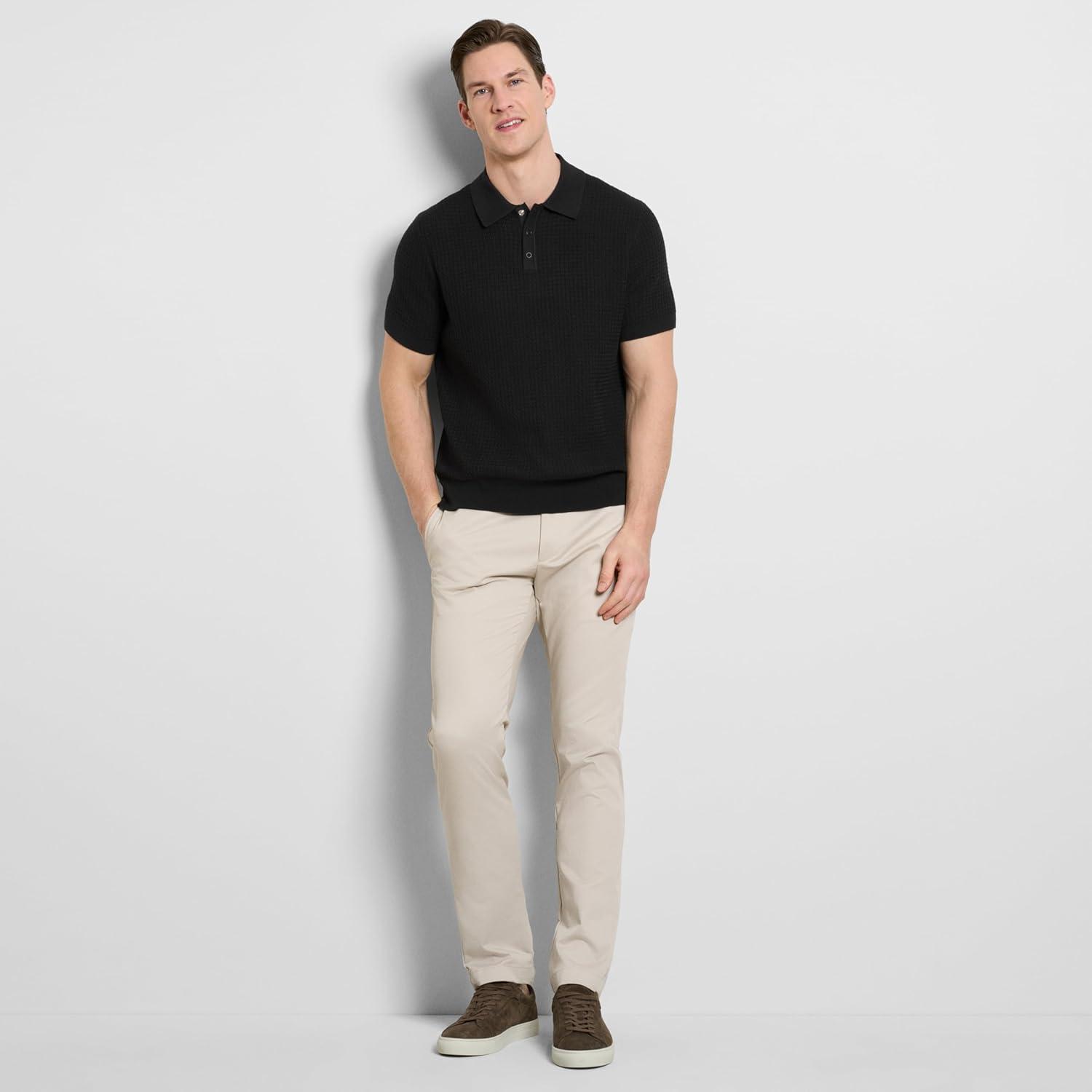 imageVan Heusen Mens Short Sleeve Temp Control Polo Sweater Shirt Regular Fit Button amp Snap Closure Cooling FabricBlack