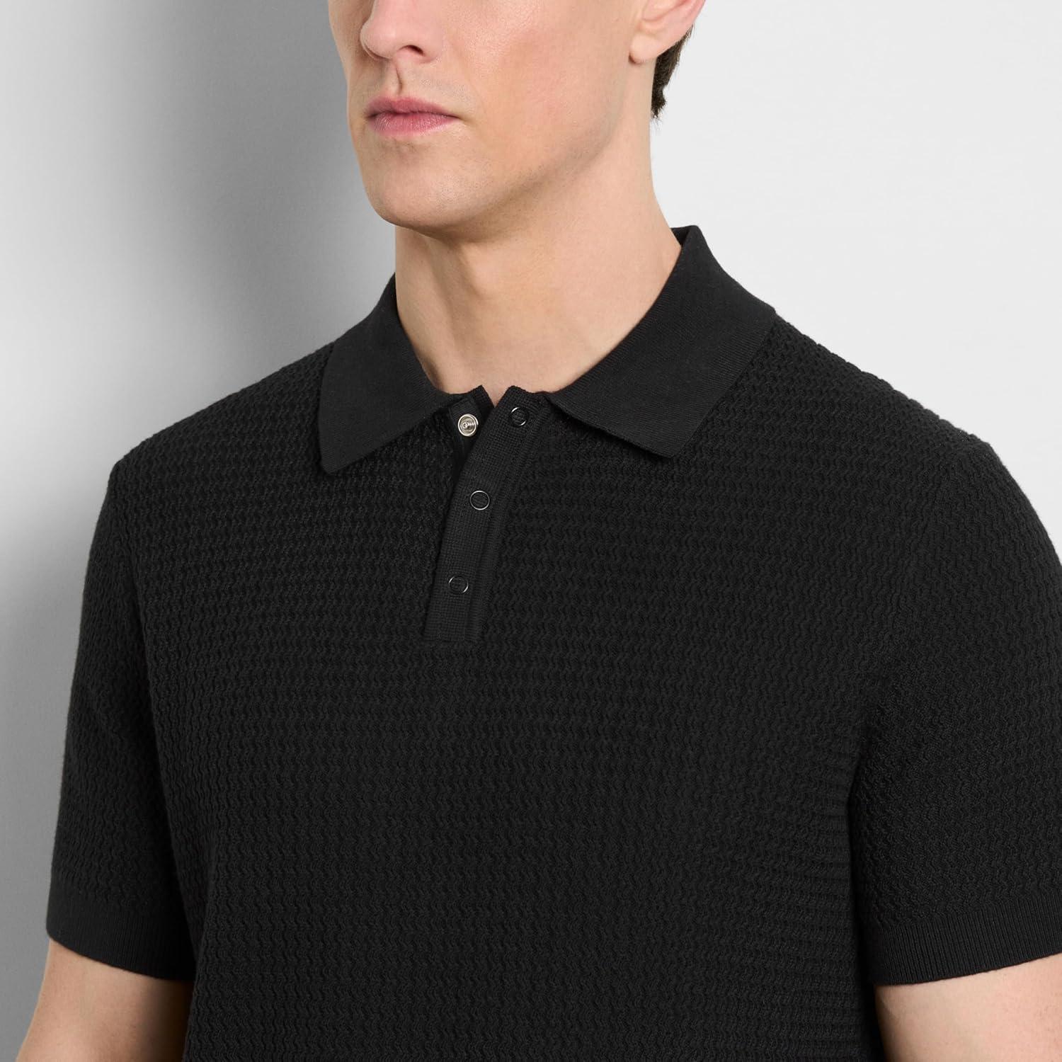 imageVan Heusen Mens Short Sleeve Temp Control Polo Sweater Shirt Regular Fit Button amp Snap Closure Cooling FabricBlack