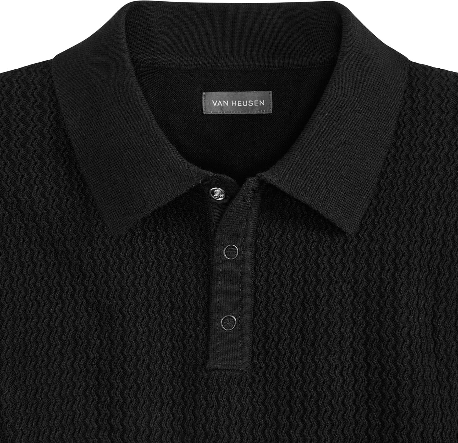 imageVan Heusen Mens Short Sleeve Temp Control Polo Sweater Shirt Regular Fit Button amp Snap Closure Cooling FabricBlack