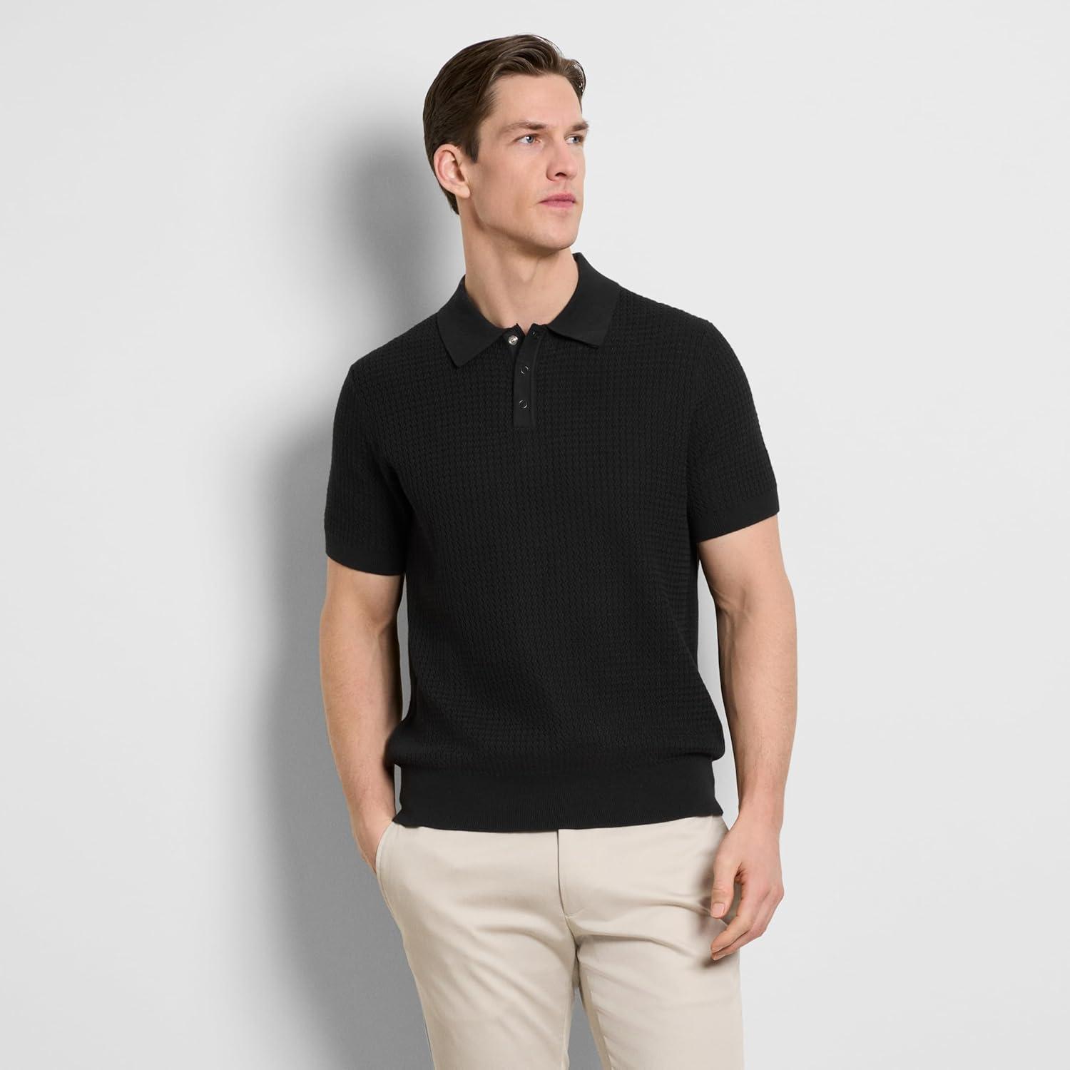 imageVan Heusen Mens Short Sleeve Temp Control Polo Sweater Shirt Regular Fit Button amp Snap Closure Cooling FabricBlack