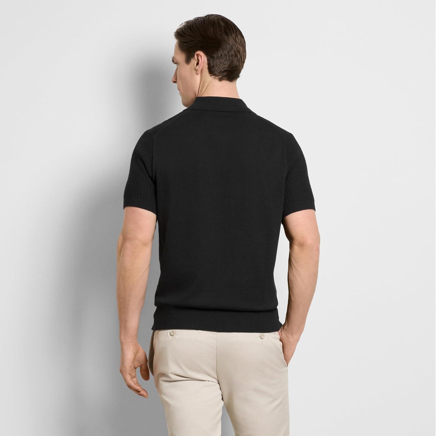 imageVan Heusen Mens Short Sleeve Temp Control Polo Sweater Shirt Regular Fit Button amp Snap Closure Cooling FabricBlack