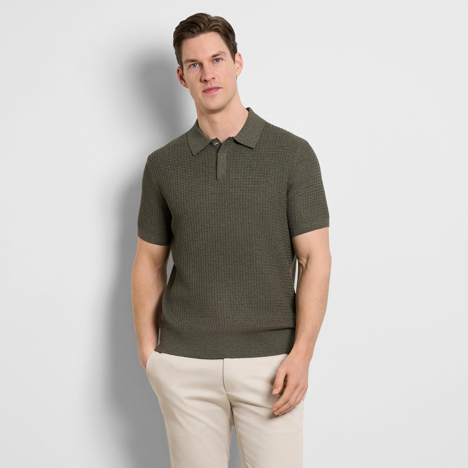 imageVan Heusen Mens Short Sleeve Temp Control Polo Sweater Shirt Regular Fit Button amp Snap Closure Cooling FabricCargo Khaki