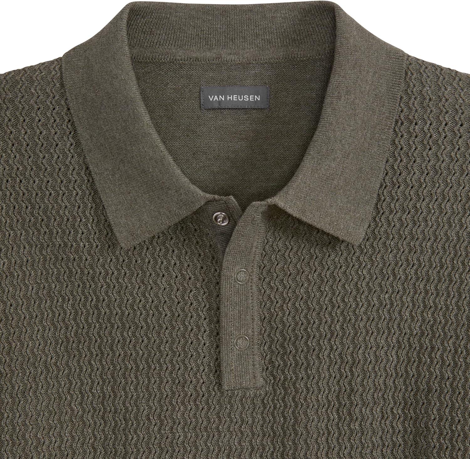 imageVan Heusen Mens Short Sleeve Temp Control Polo Sweater Shirt Regular Fit Button amp Snap Closure Cooling FabricCargo Khaki