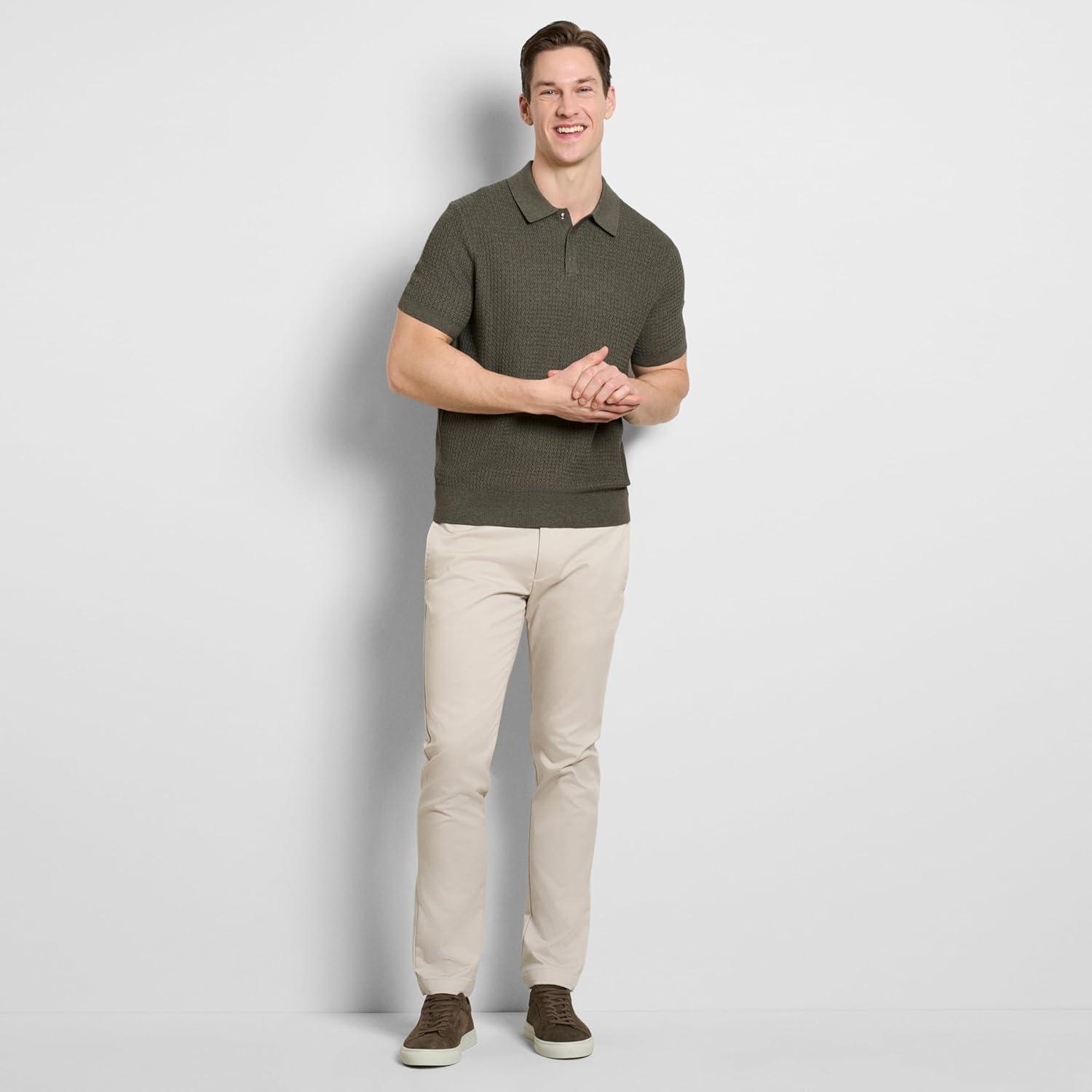 imageVan Heusen Mens Short Sleeve Temp Control Polo Sweater Shirt Regular Fit Button amp Snap Closure Cooling FabricCargo Khaki