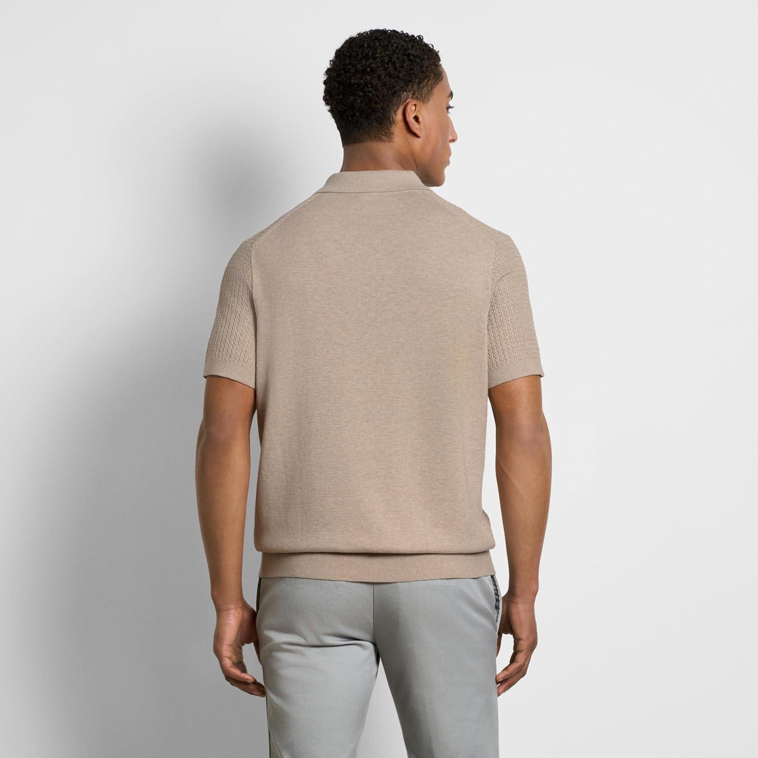 imageVan Heusen Mens Short Sleeve Temp Control Polo Sweater Shirt Regular Fit Button amp Snap Closure Cooling FabricLight Beige