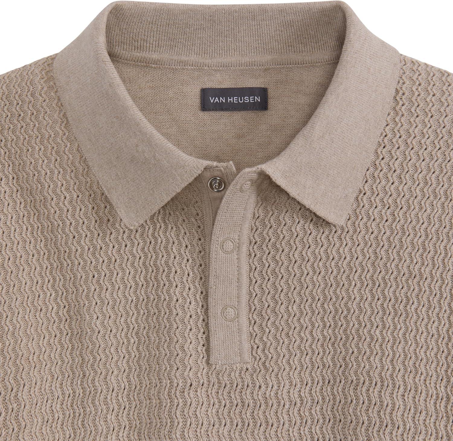 imageVan Heusen Mens Short Sleeve Temp Control Polo Sweater Shirt Regular Fit Button amp Snap Closure Cooling FabricLight Beige