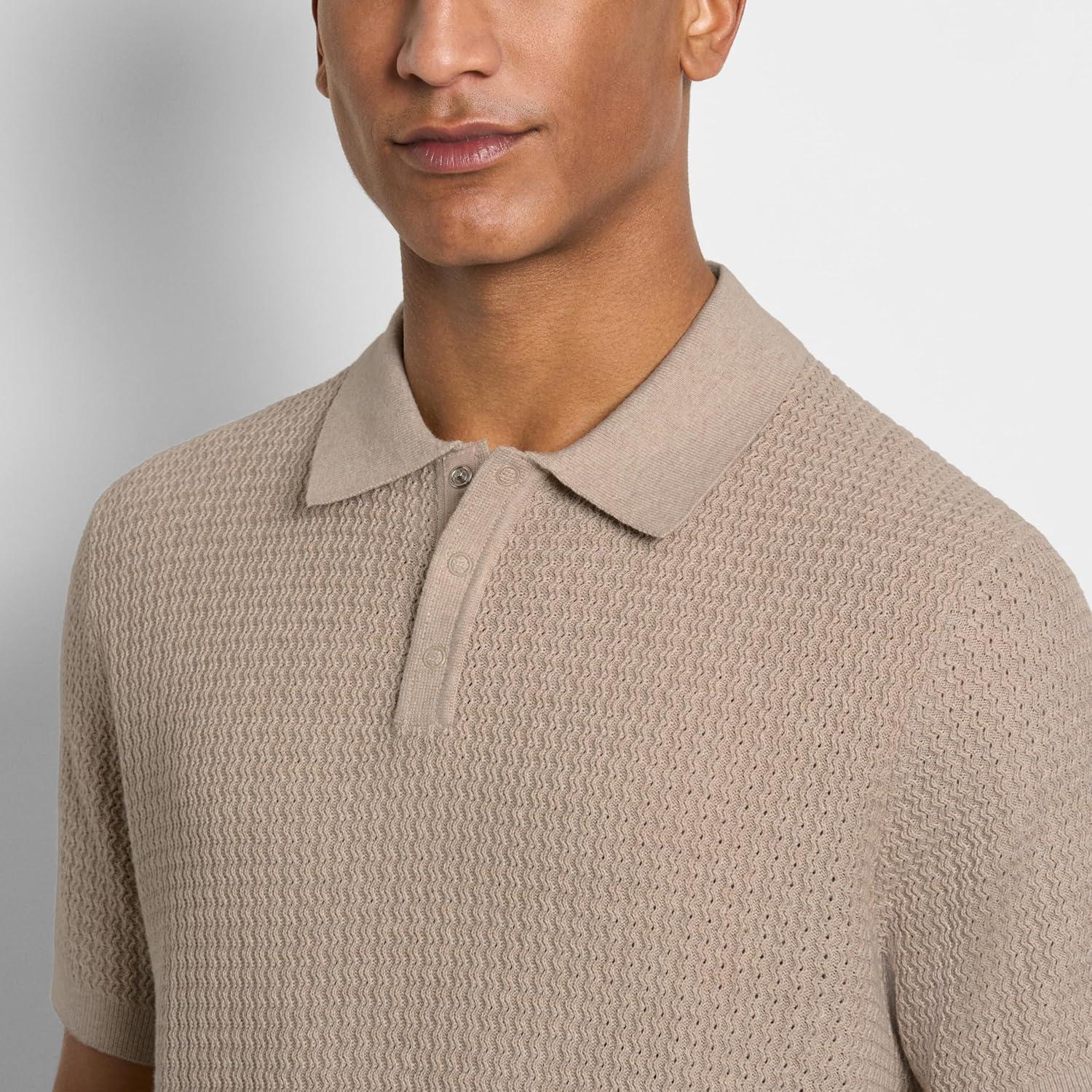 imageVan Heusen Mens Short Sleeve Temp Control Polo Sweater Shirt Regular Fit Button amp Snap Closure Cooling FabricLight Beige