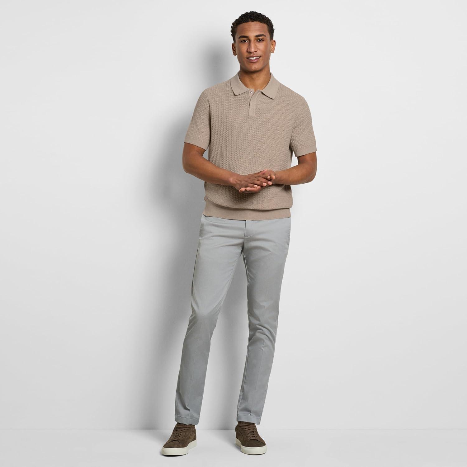 imageVan Heusen Mens Short Sleeve Temp Control Polo Sweater Shirt Regular Fit Button amp Snap Closure Cooling FabricLight Beige