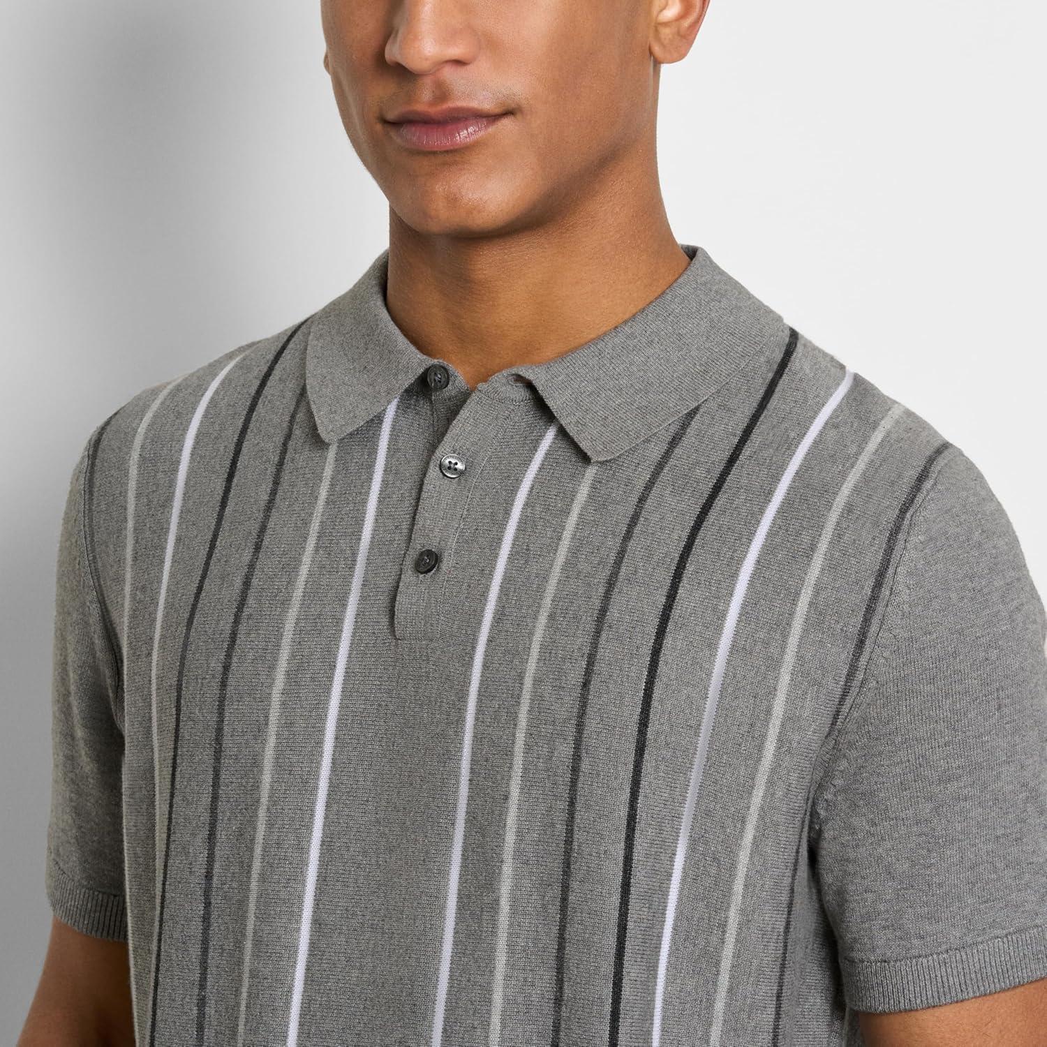 imageVan Heusen Mens Short Sleeve Temp Control Polo Sweater Shirt Regular Fit Button amp Snap Closure Cooling FabricMonument Heather