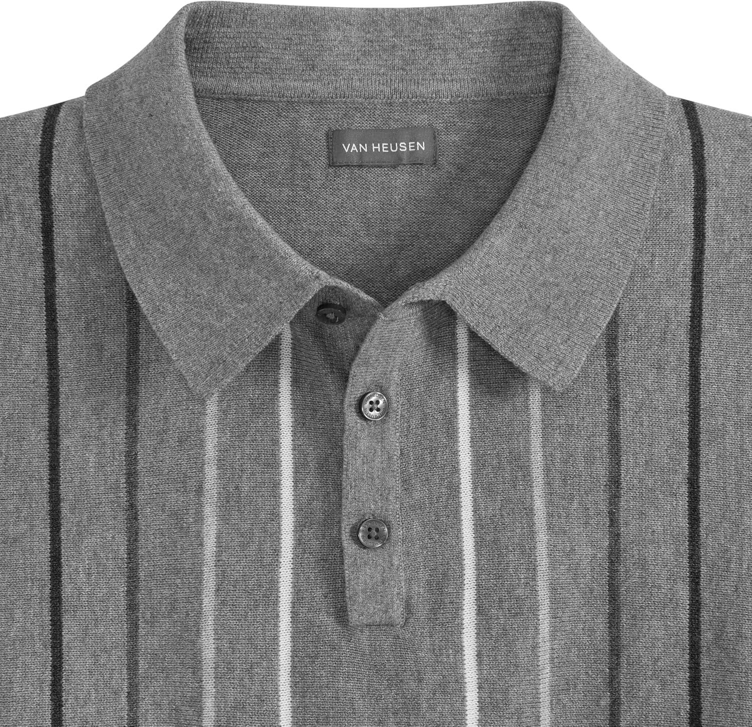 imageVan Heusen Mens Short Sleeve Temp Control Polo Sweater Shirt Regular Fit Button amp Snap Closure Cooling FabricMonument Heather
