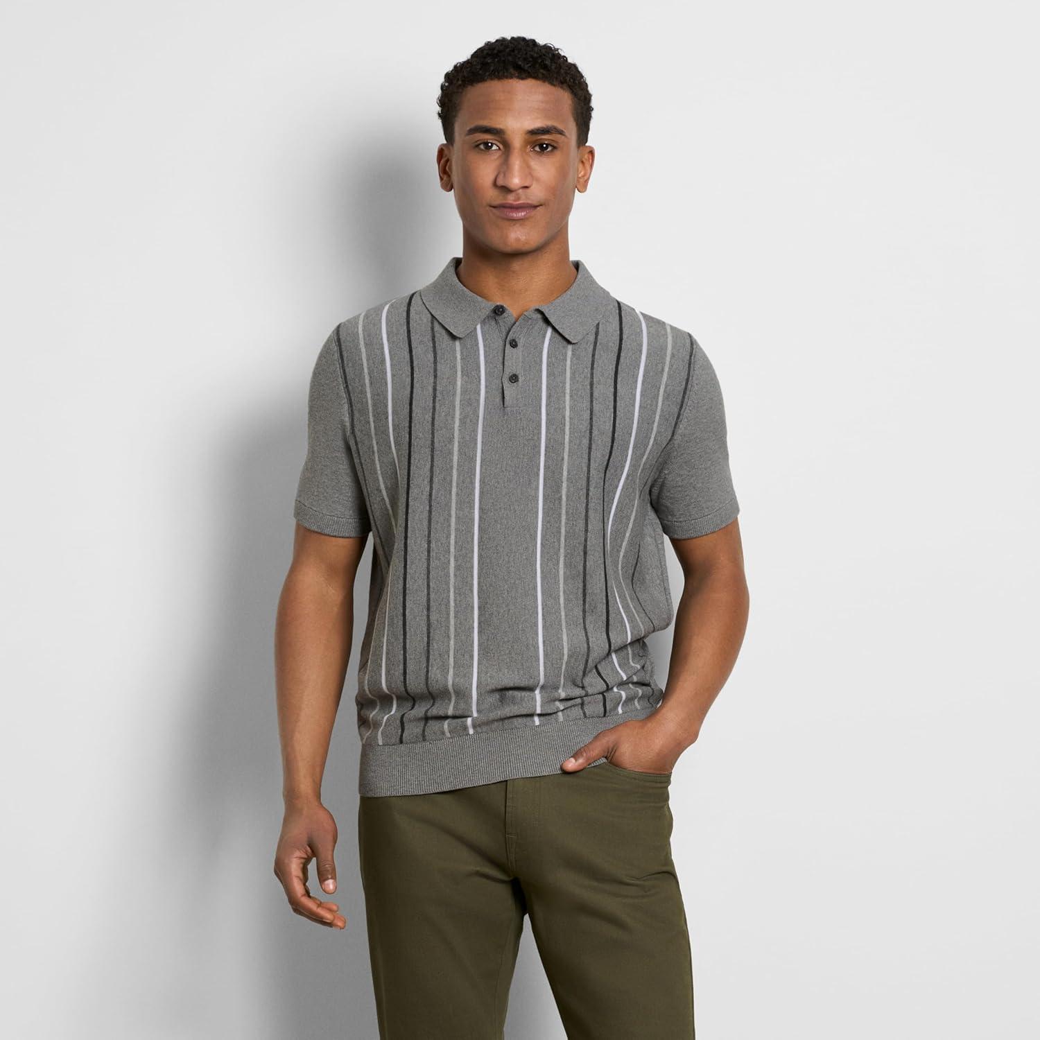 imageVan Heusen Mens Short Sleeve Temp Control Polo Sweater Shirt Regular Fit Button amp Snap Closure Cooling FabricMonument Heather