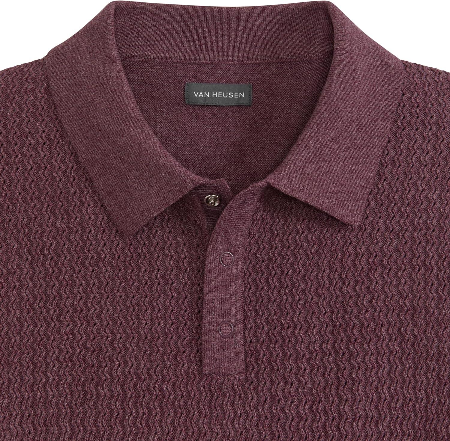 imageVan Heusen Mens Short Sleeve Temp Control Polo Sweater Shirt Regular Fit Button amp Snap Closure Cooling FabricPort Red