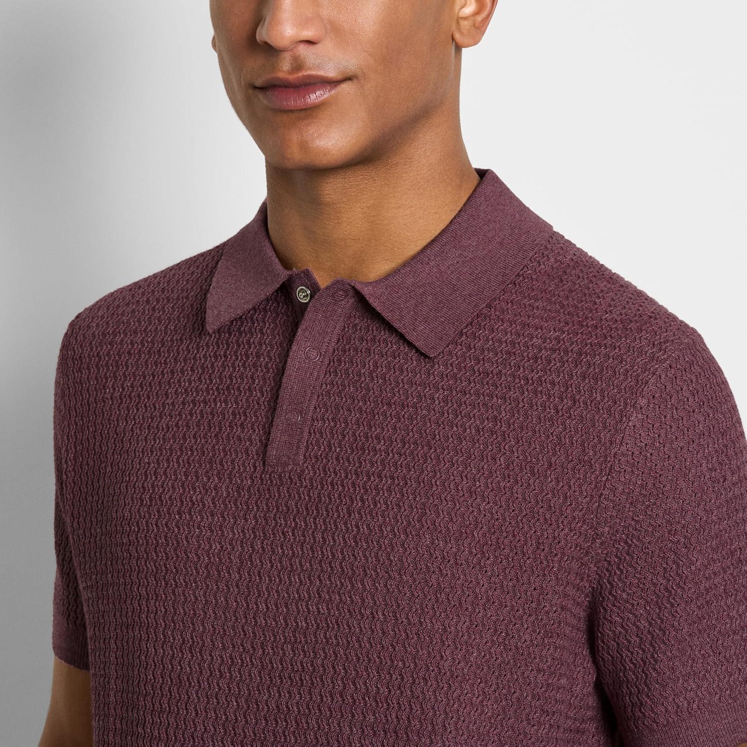 imageVan Heusen Mens Short Sleeve Temp Control Polo Sweater Shirt Regular Fit Button amp Snap Closure Cooling FabricPort Red