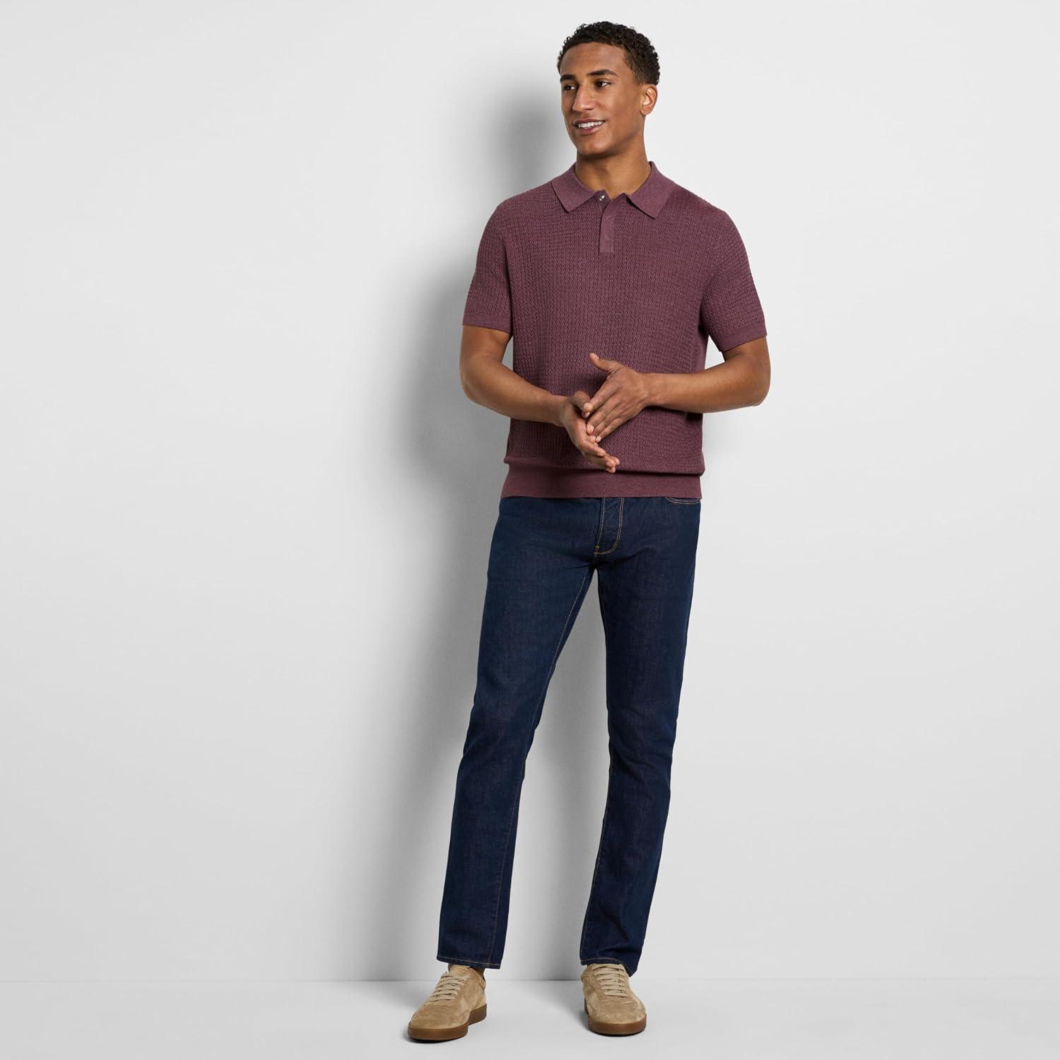imageVan Heusen Mens Short Sleeve Temp Control Polo Sweater Shirt Regular Fit Button amp Snap Closure Cooling FabricPort Red