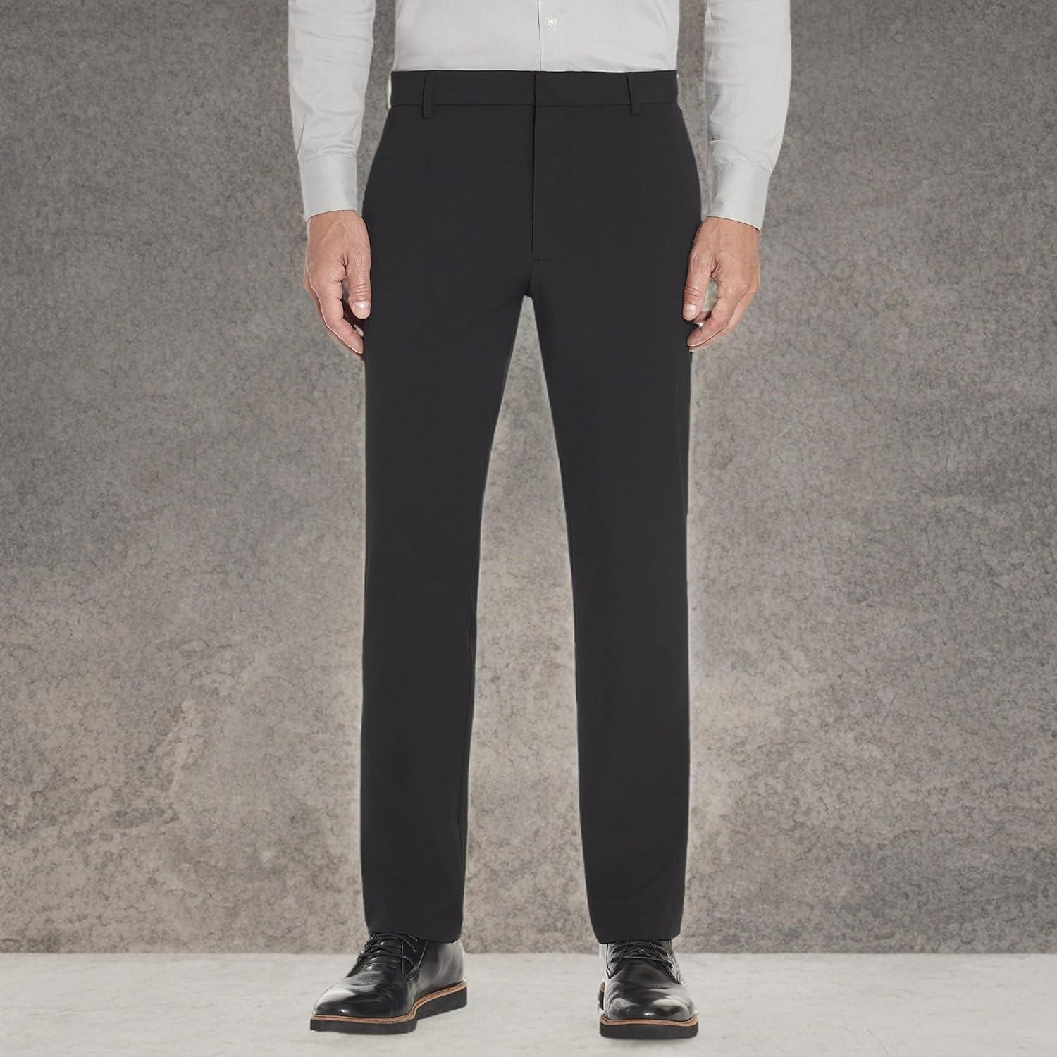 imageVan Heusen Mens Stain Shield Stretch Slim Fit Flat Front Dress PantBlack