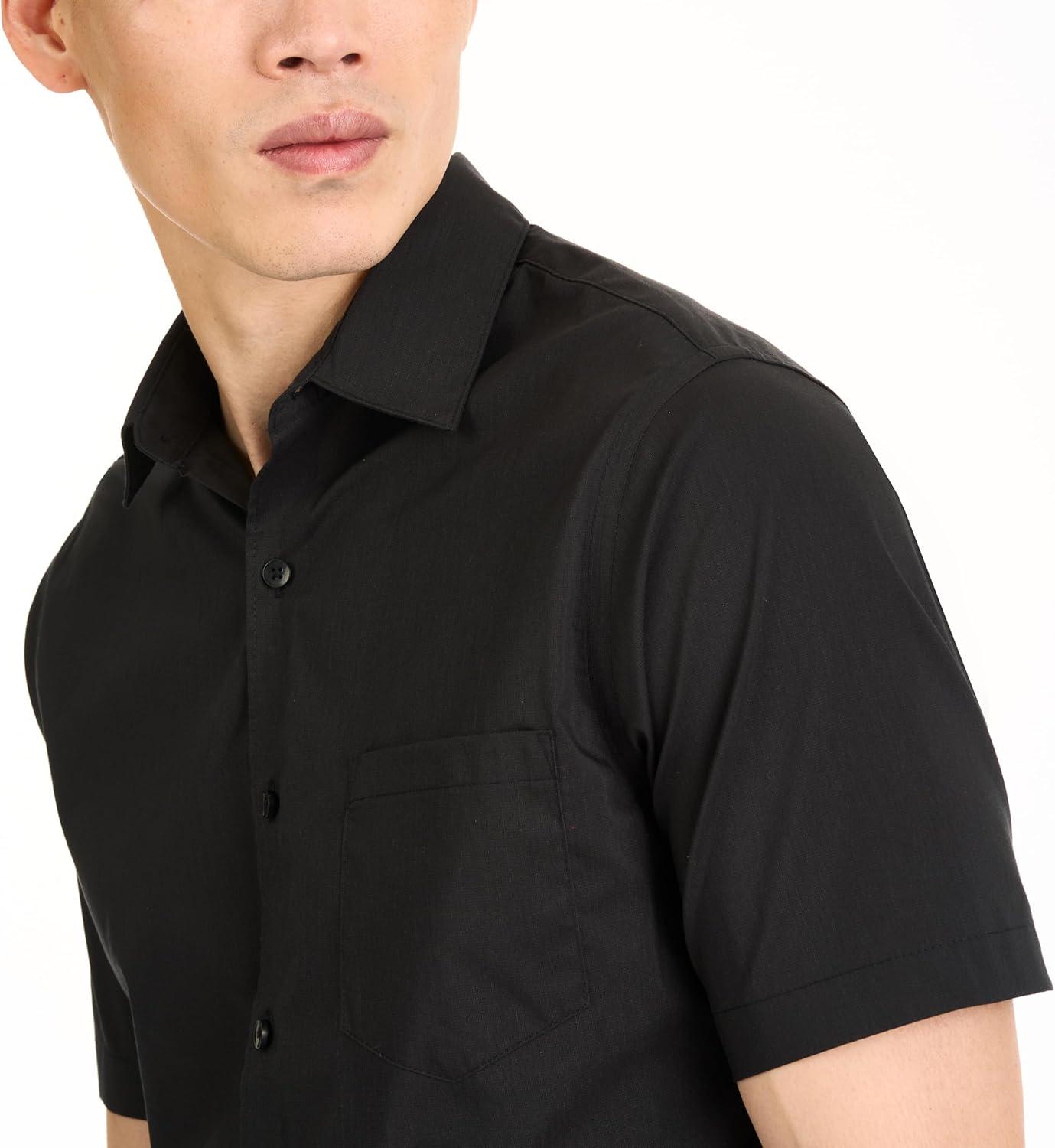 imageVan Heusen Mens Wrinkle Free Short Sleeve Button Down Check ShirtBlack Solid